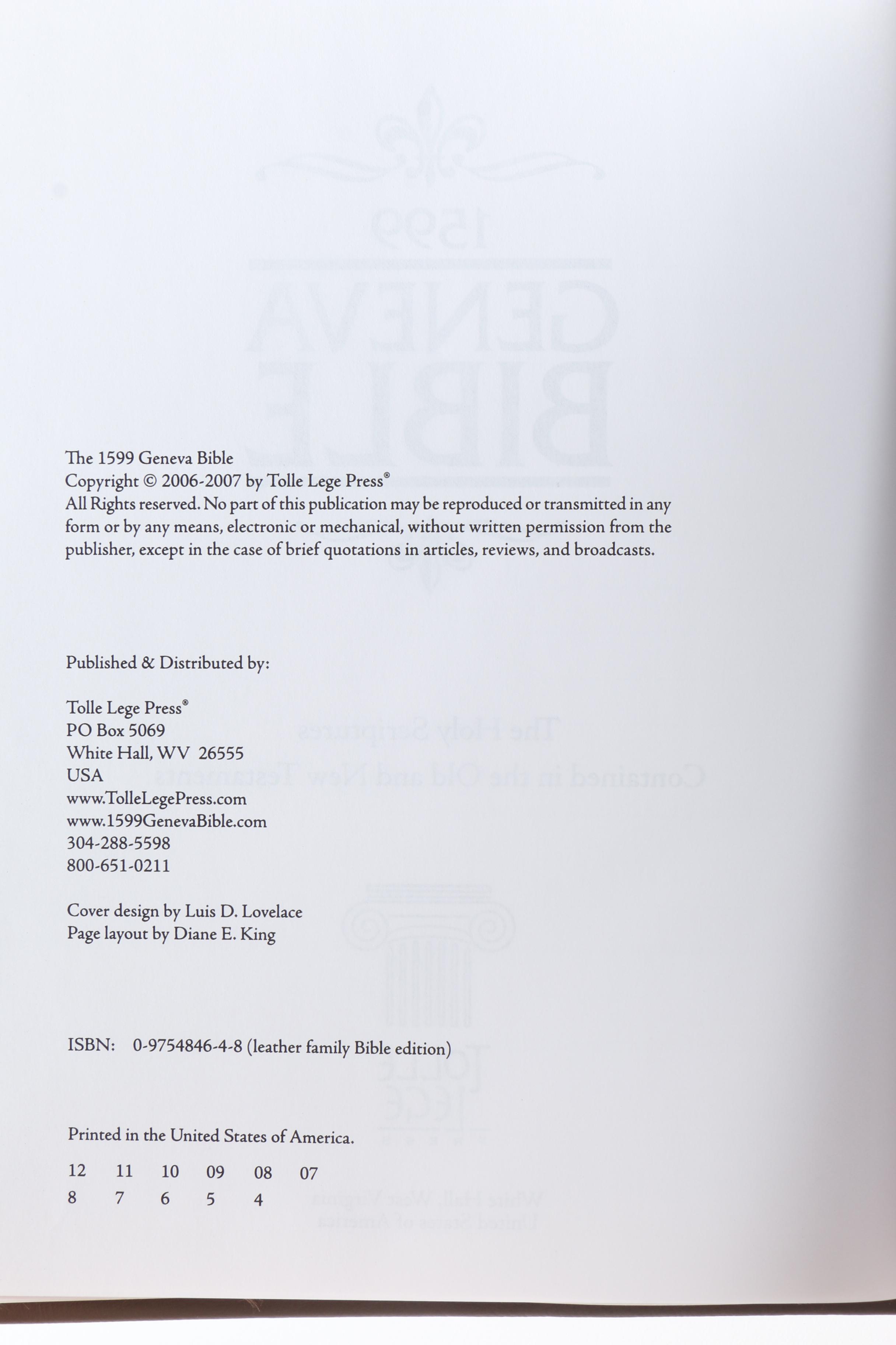 "The 1599 Geneva Bible" Family Bible