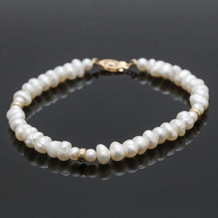 Cultured Pearl Bracelet With 14K Yellow Gold Accents