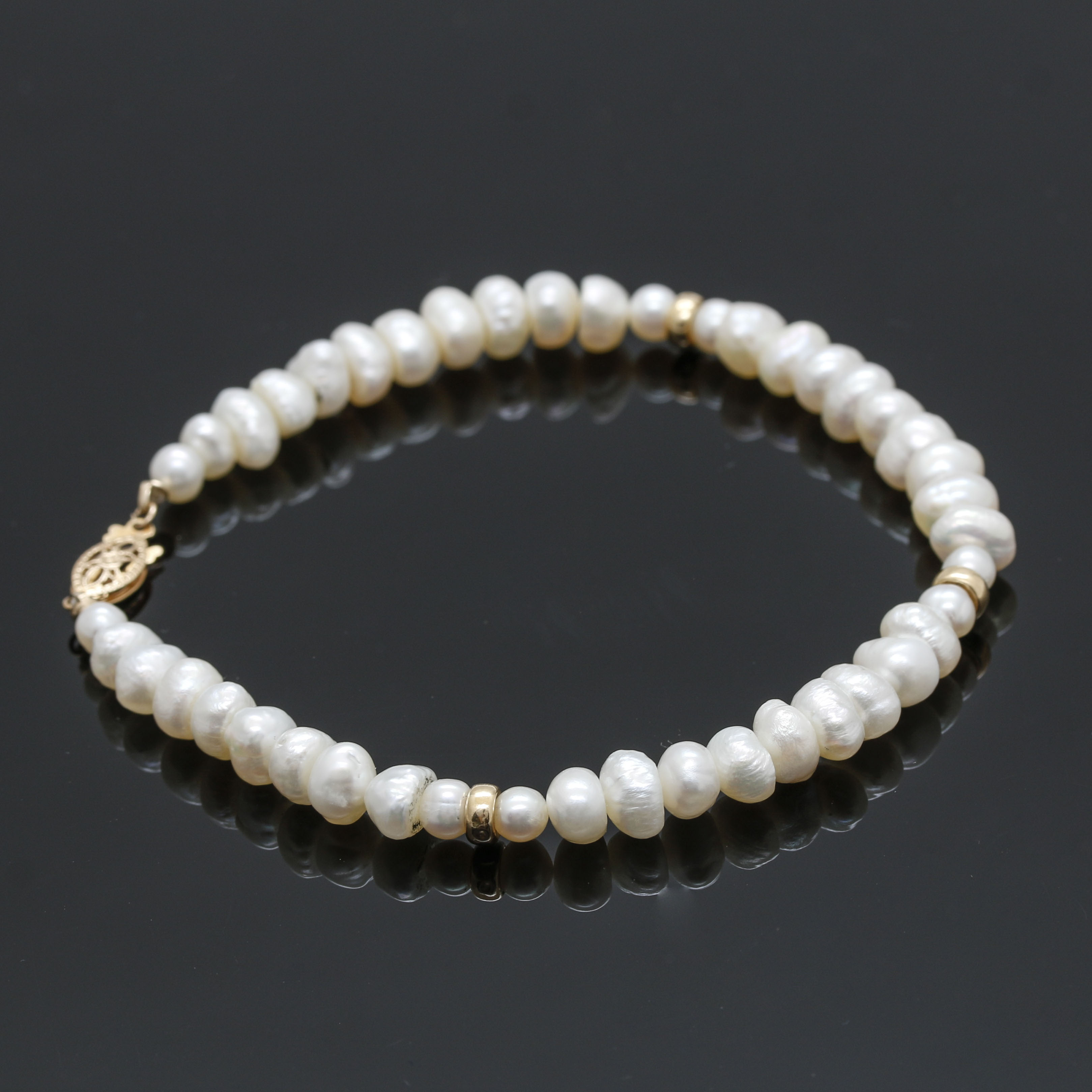 Cultured Pearl Bracelet With 14K Yellow Gold Accents