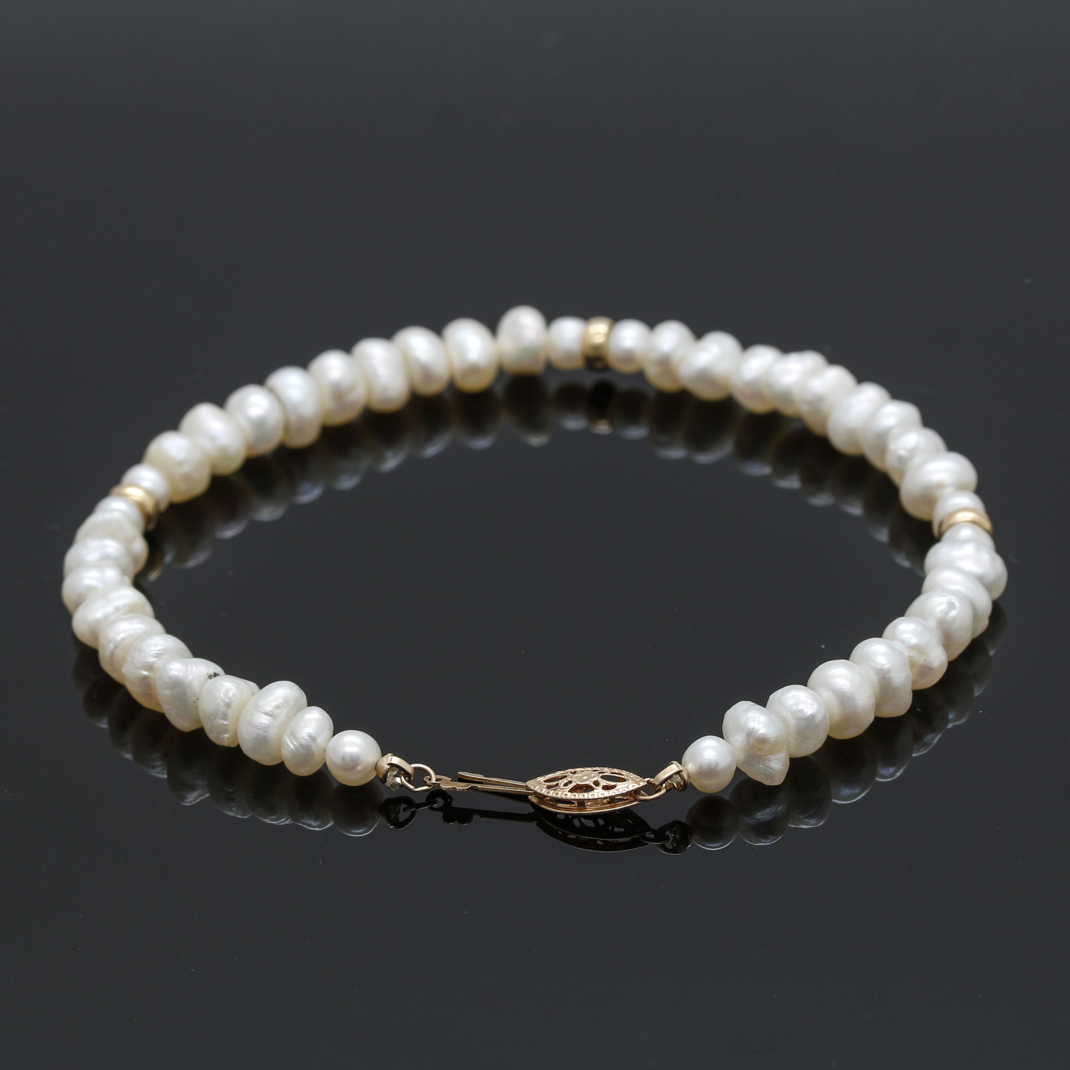Cultured Pearl Bracelet With 14K Yellow Gold Accents
