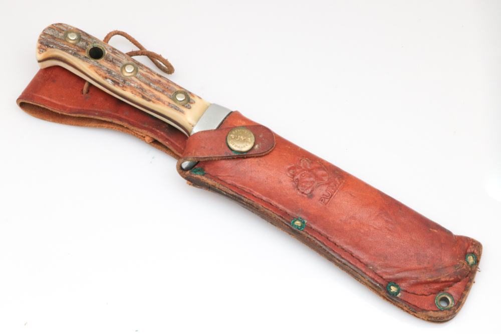 Vintage Puma "White Hunter" Hunting Knife with Leather Sheath