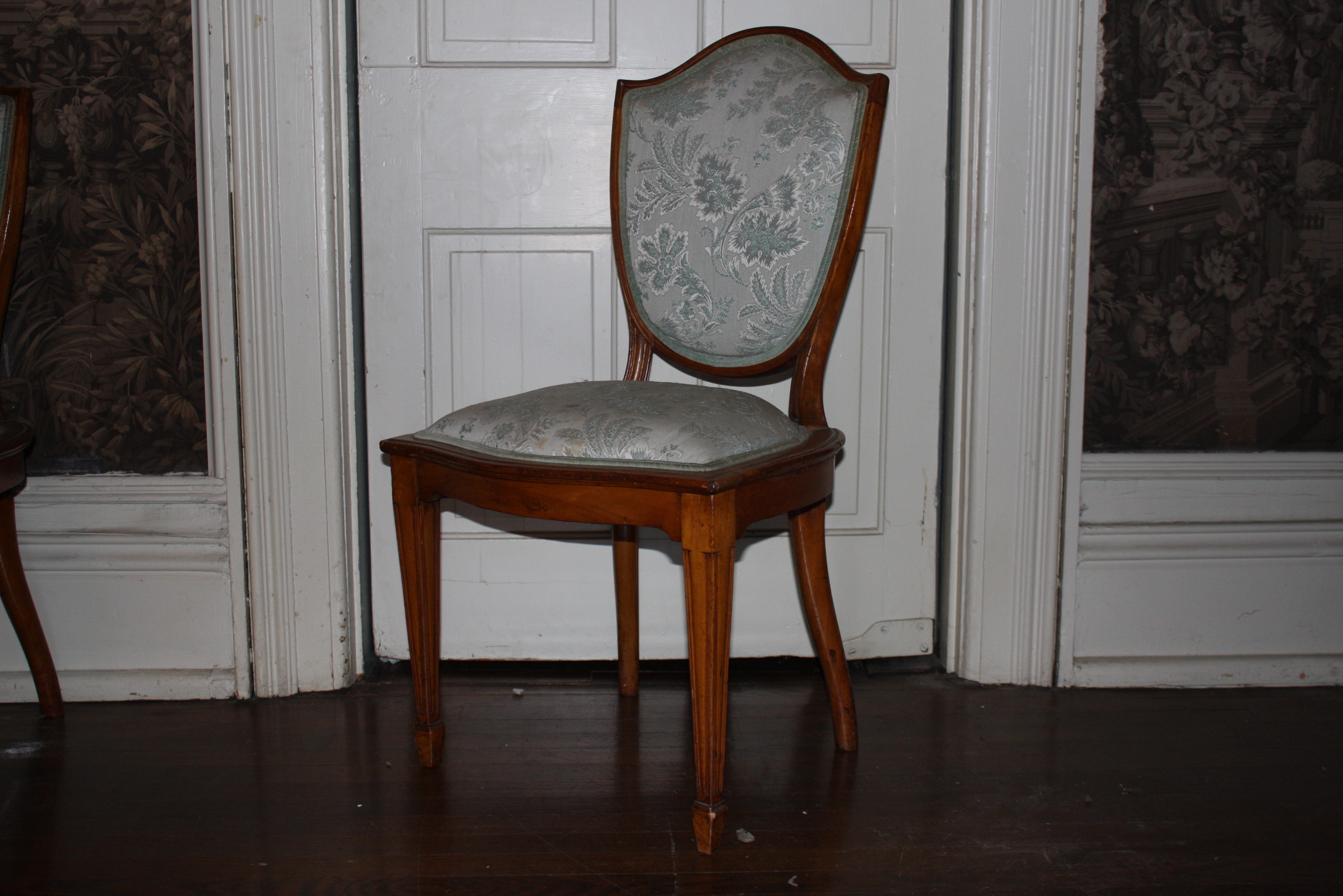 Eight Antique English Sheraton Style Satinwood Dining Chairs