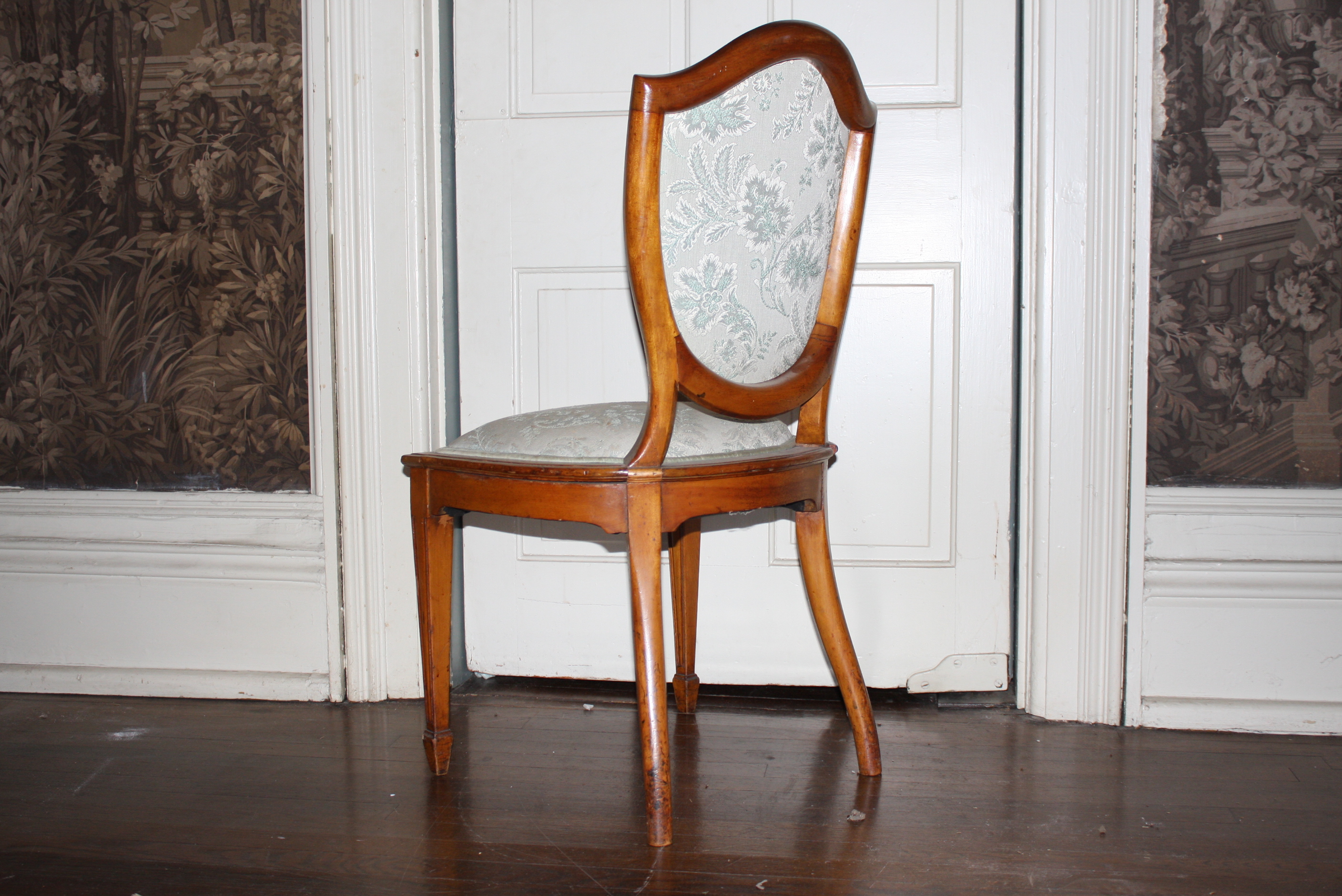 Eight Antique English Sheraton Style Satinwood Dining Chairs