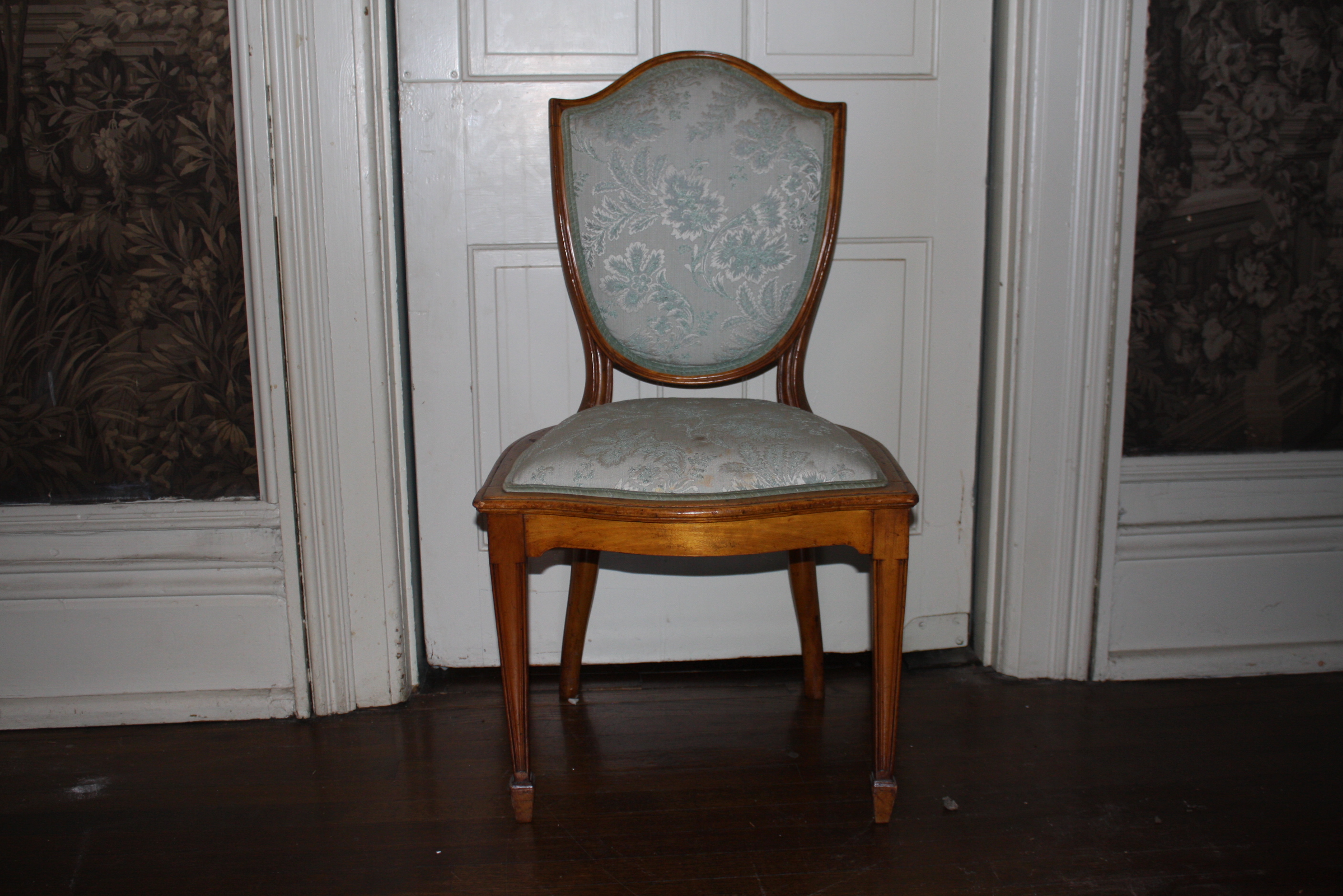 Eight Antique English Sheraton Style Satinwood Dining Chairs