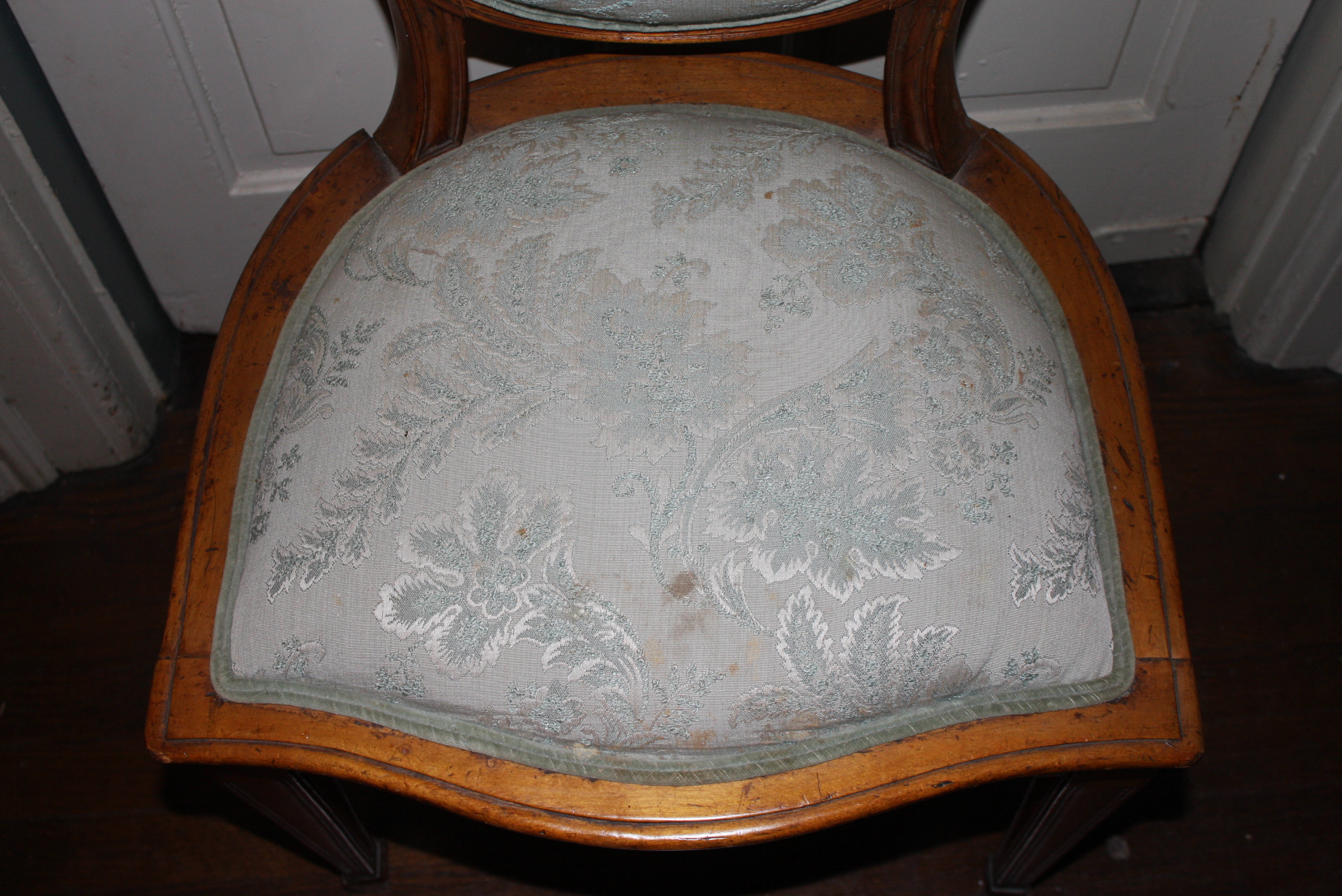 Eight Antique English Sheraton Style Satinwood Dining Chairs