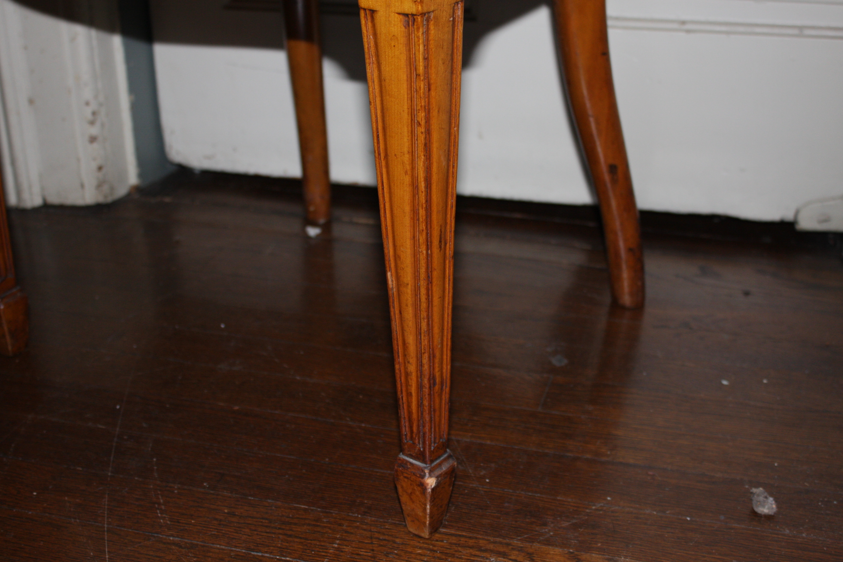 Eight Antique English Sheraton Style Satinwood Dining Chairs