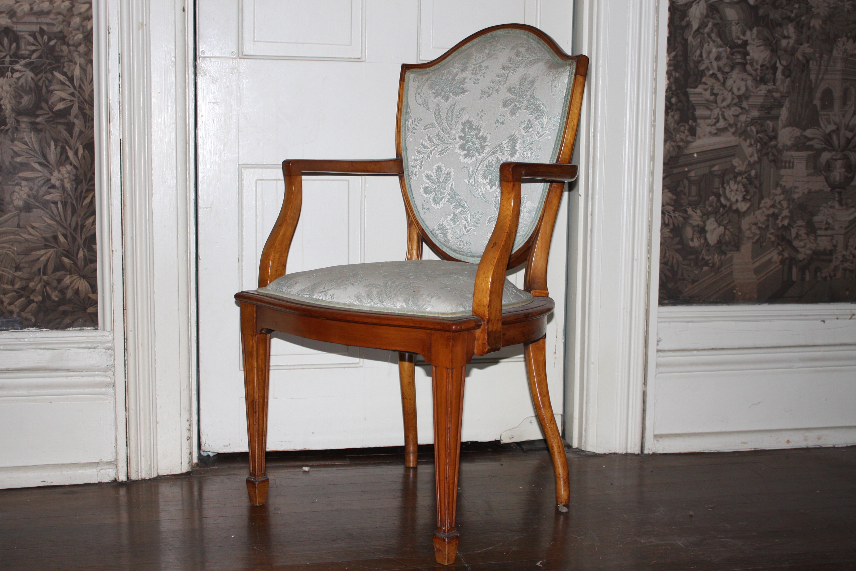 Eight Antique English Sheraton Style Satinwood Dining Chairs