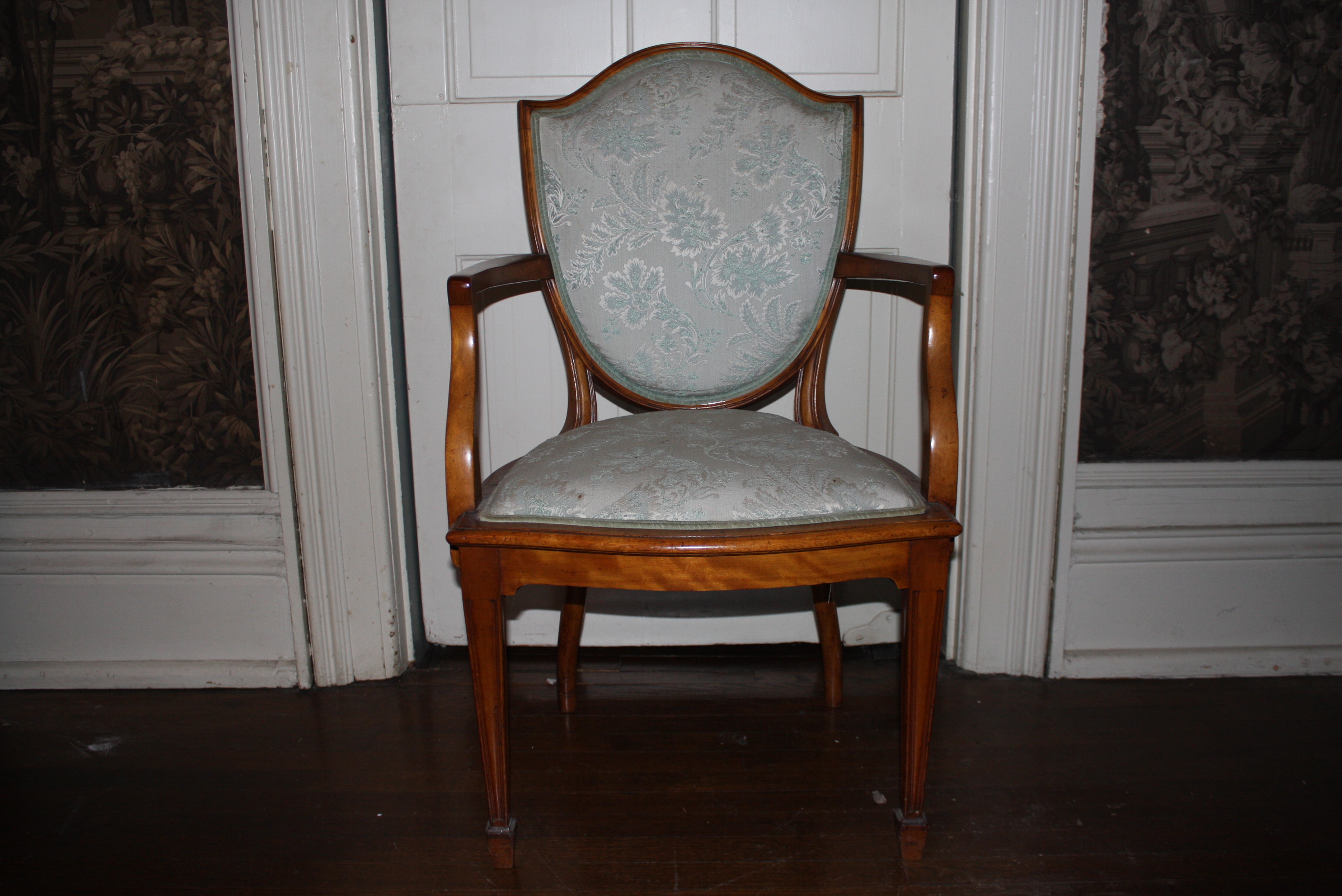 Eight Antique English Sheraton Style Satinwood Dining Chairs