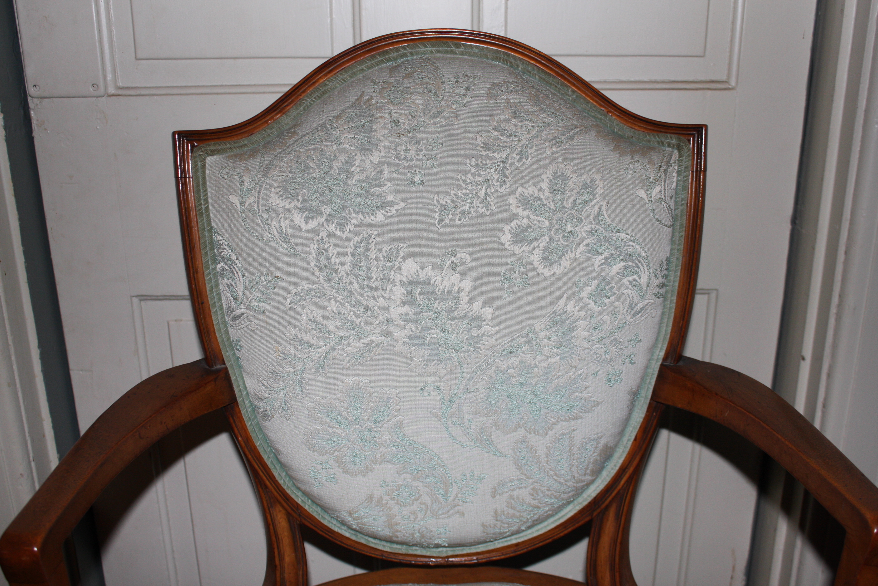 Eight Antique English Sheraton Style Satinwood Dining Chairs