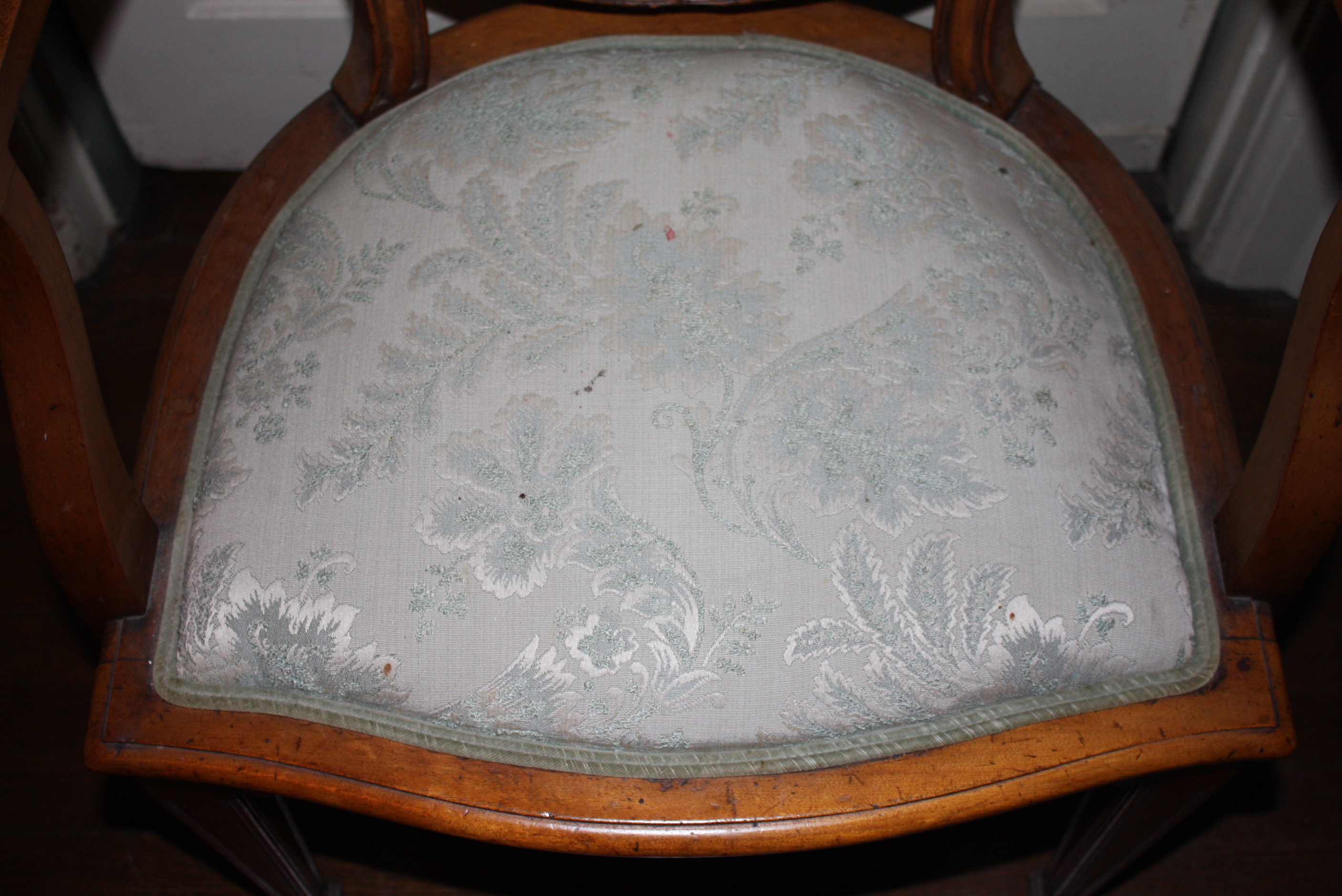 Eight Antique English Sheraton Style Satinwood Dining Chairs