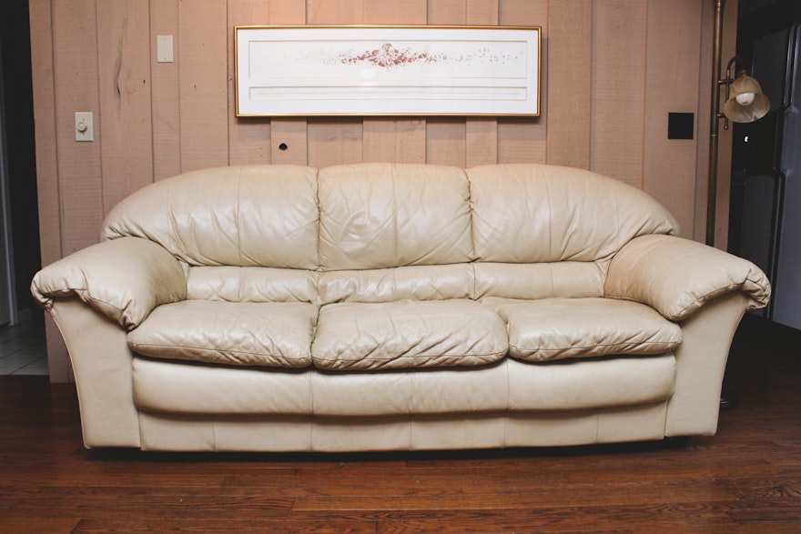 Cream Leather Henredon Sofa and Armchair