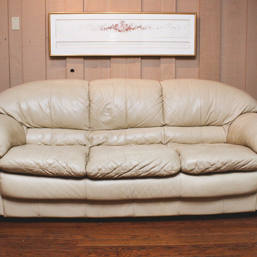 Cream Leather Henredon Sofa and Armchair