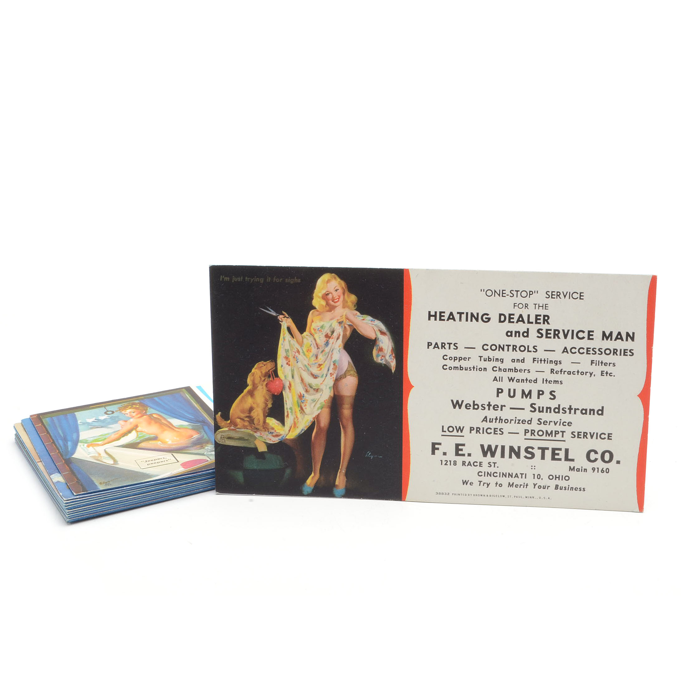 Twelve Varying Vintage "Pin-Up Girl" Heating Business Cards