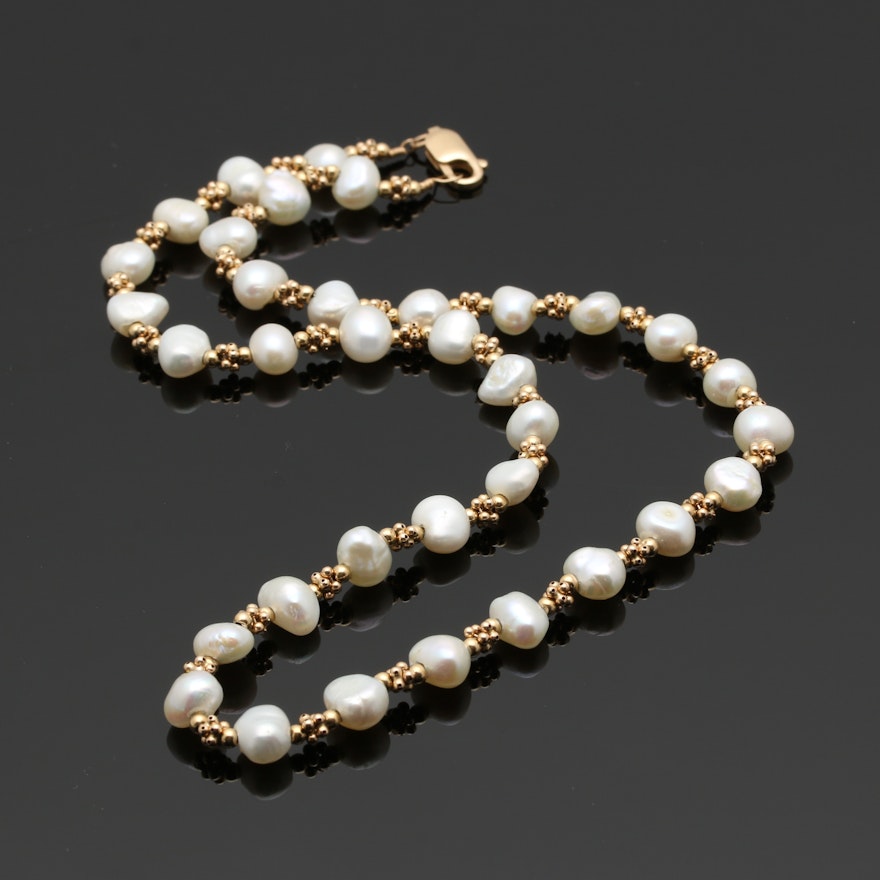 Pearl Necklace with 14K Yellow Gold Accents