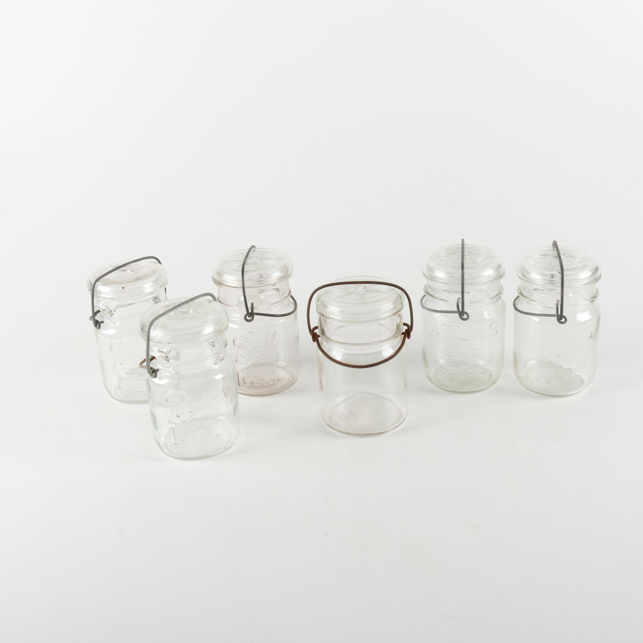 Atlas and Ball Wire Bail Lidded Glass Jars