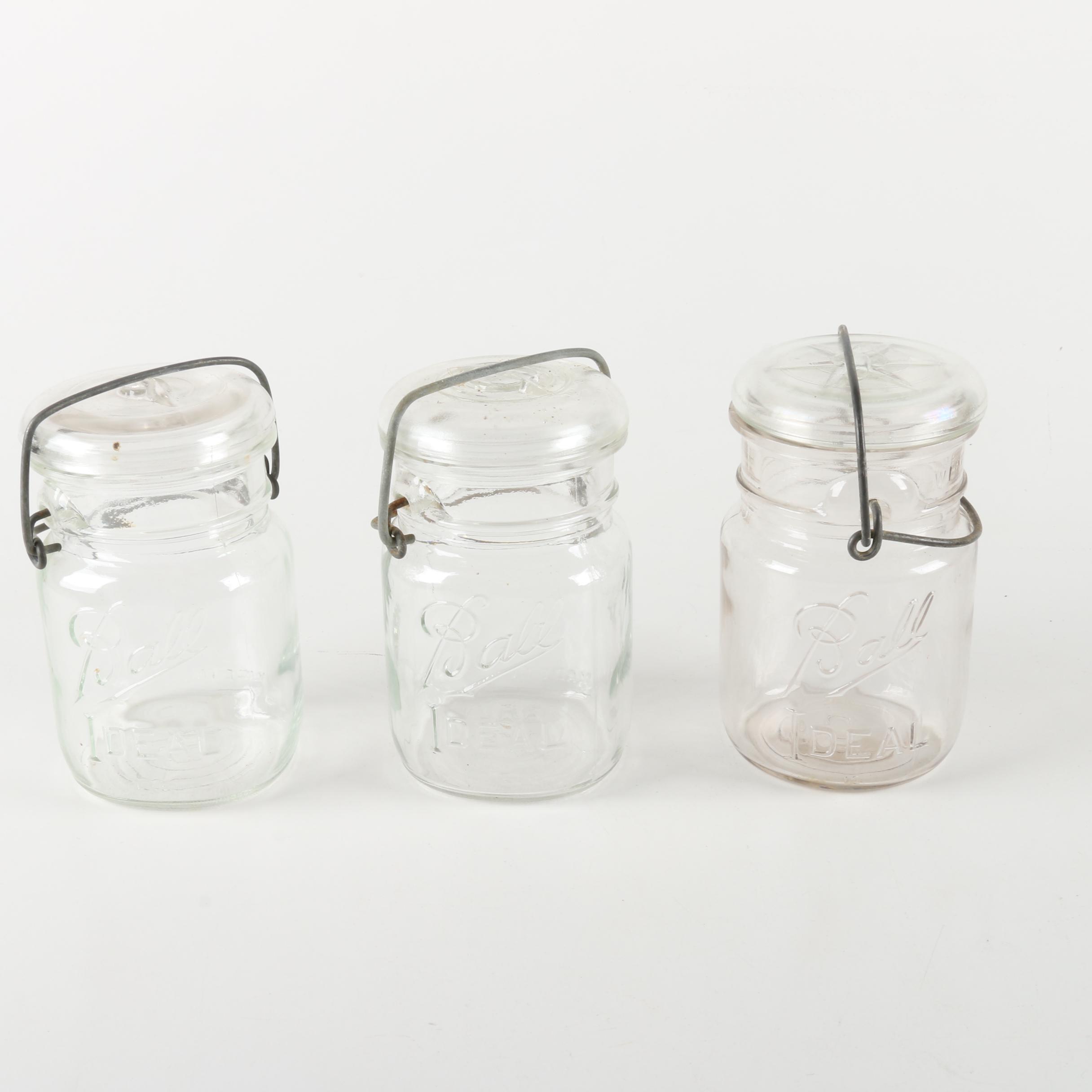 Atlas and Ball Wire Bail Lidded Glass Jars