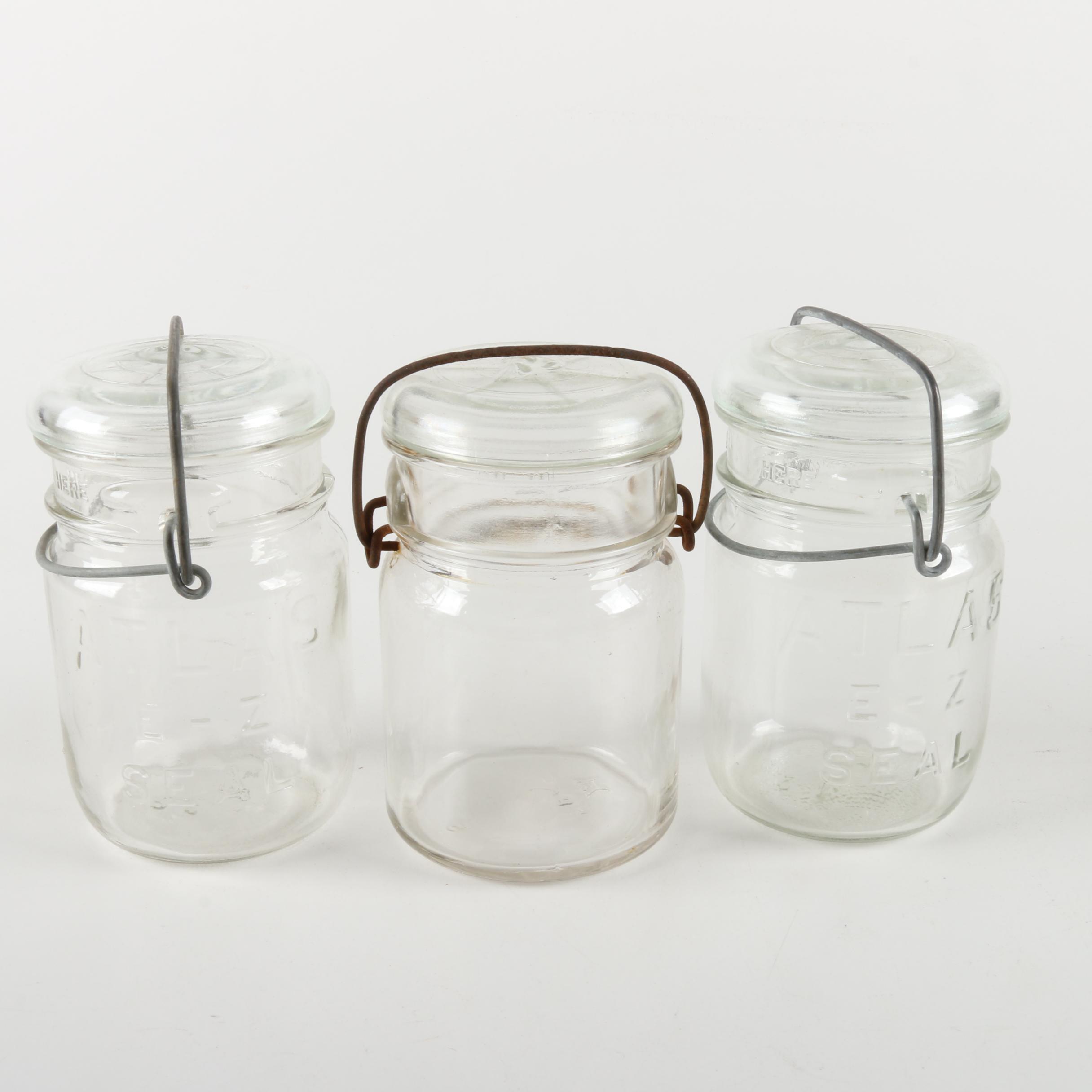 Atlas and Ball Wire Bail Lidded Glass Jars