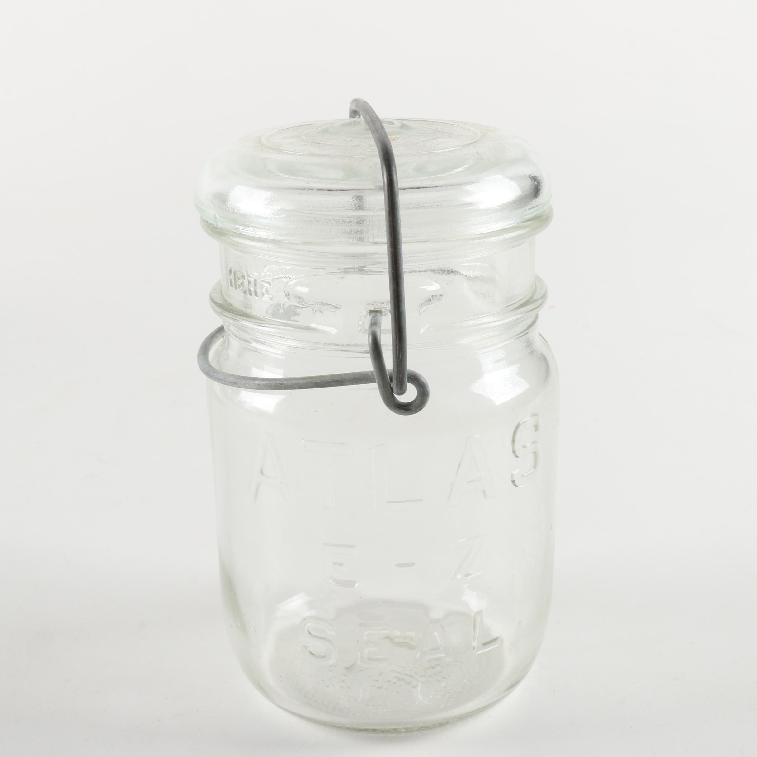 Atlas and Ball Wire Bail Lidded Glass Jars