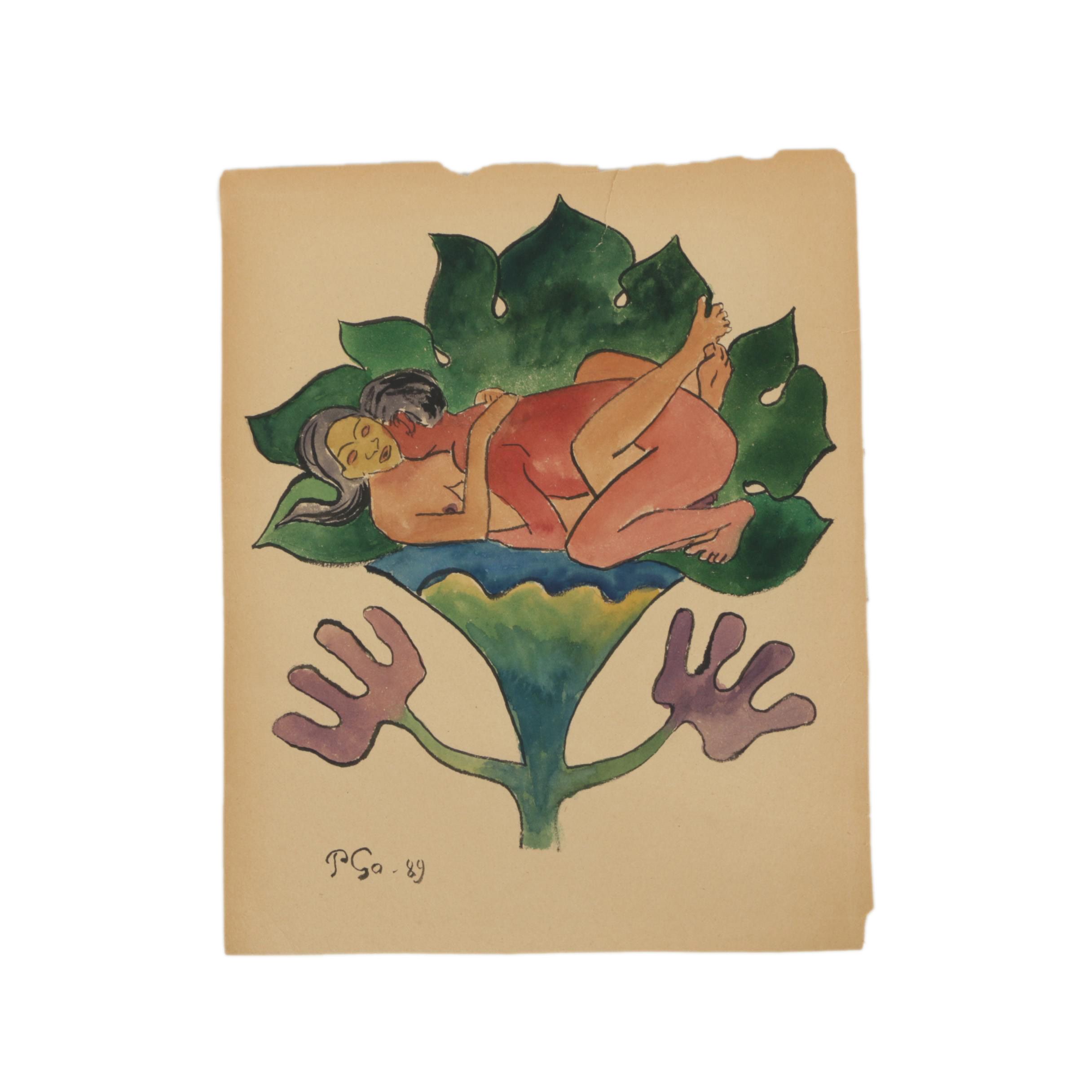 Gouache Painting After Paul Gauguin's "Te Faruru"