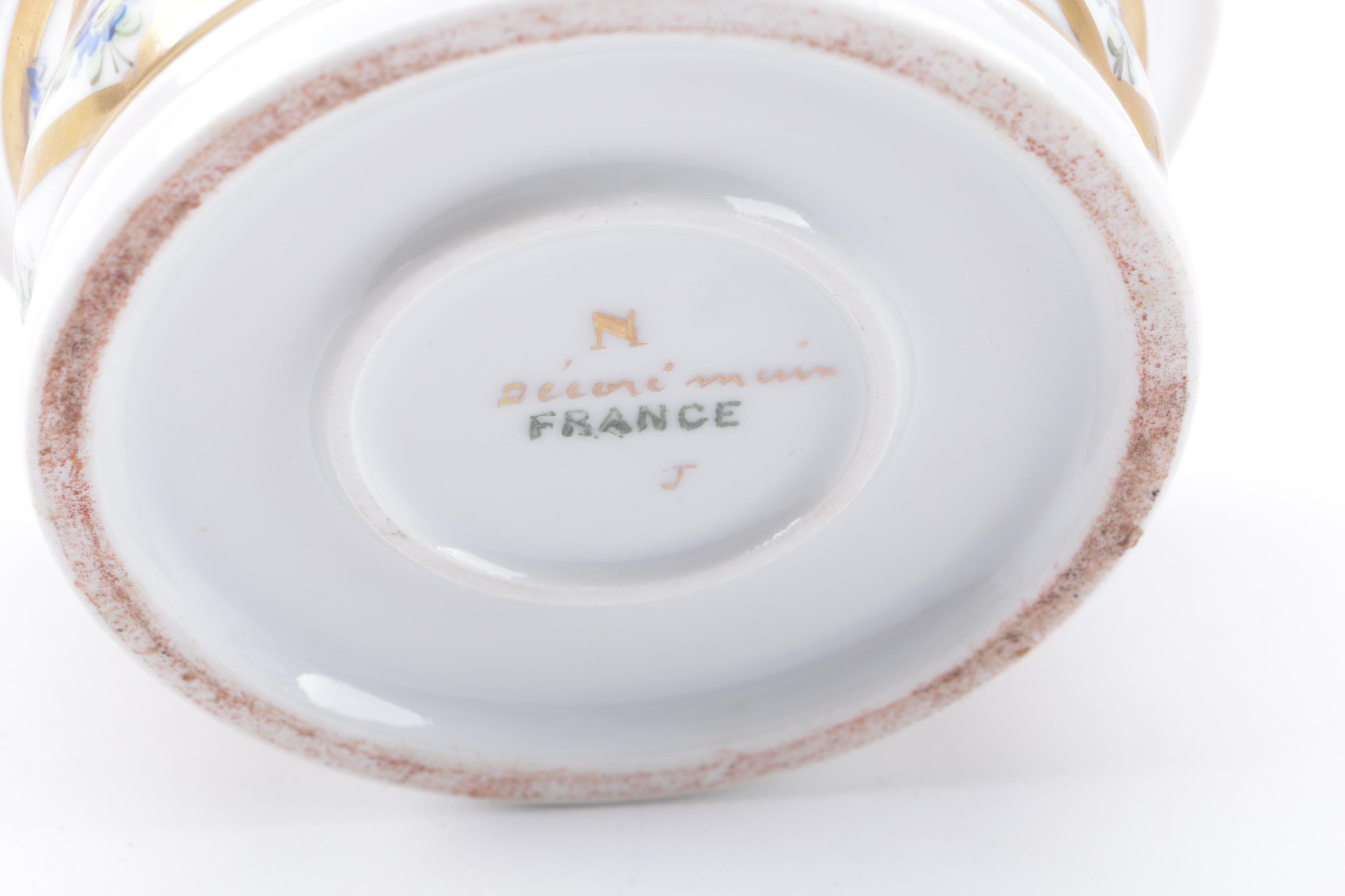 Hand-Painted Porcelain Inkwell and Painted Feather Fountain Pen