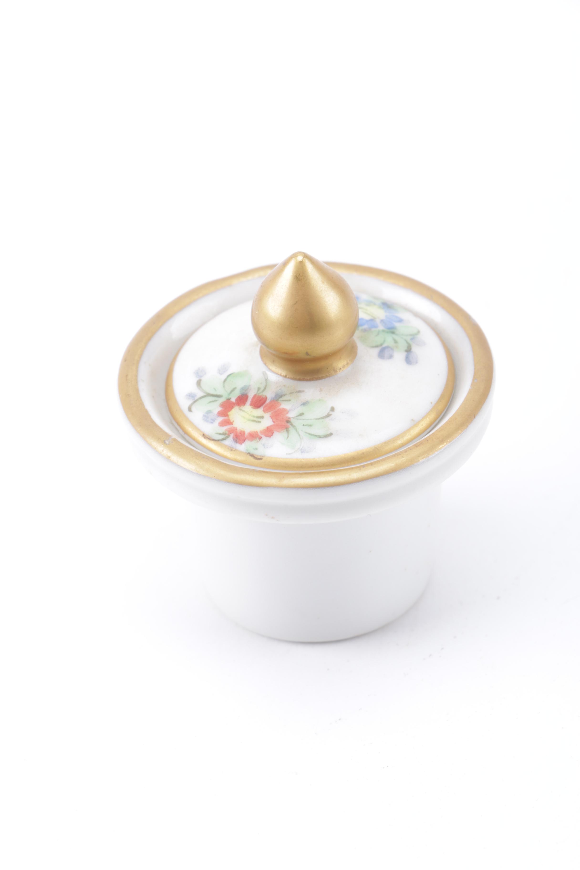 Hand-Painted Porcelain Inkwell and Painted Feather Fountain Pen