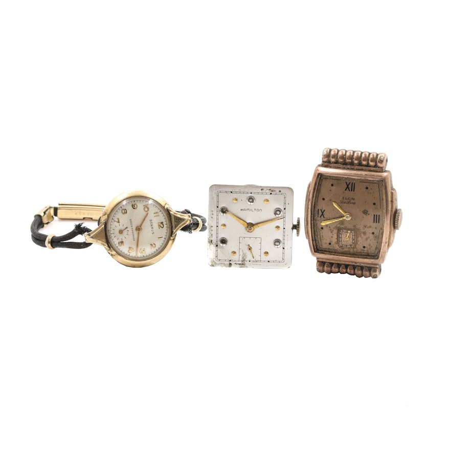 Assortment of Watch Heads and a Benrus Wristwatch