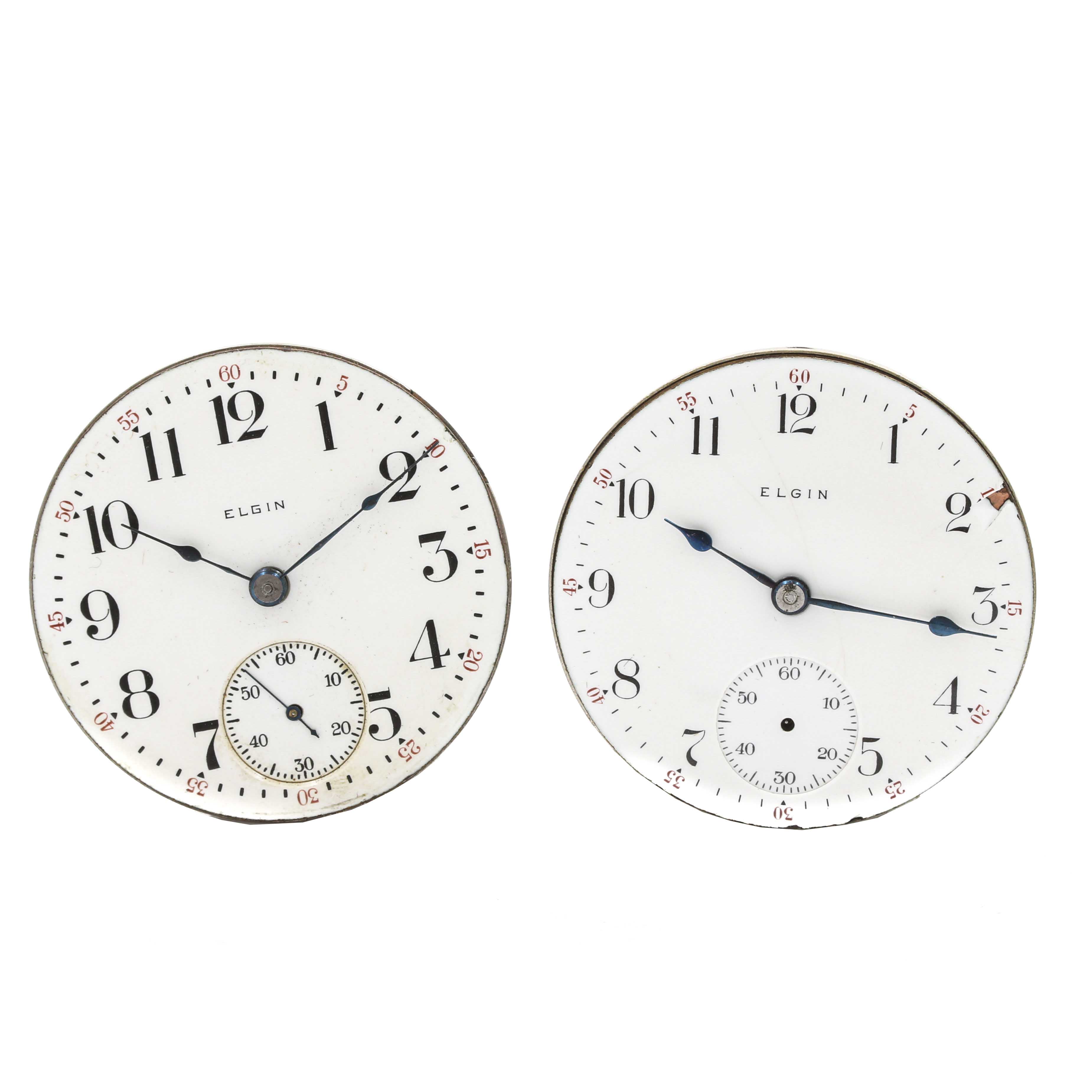 Antique Elgin Pocket Watch Movements With Dials and Hands