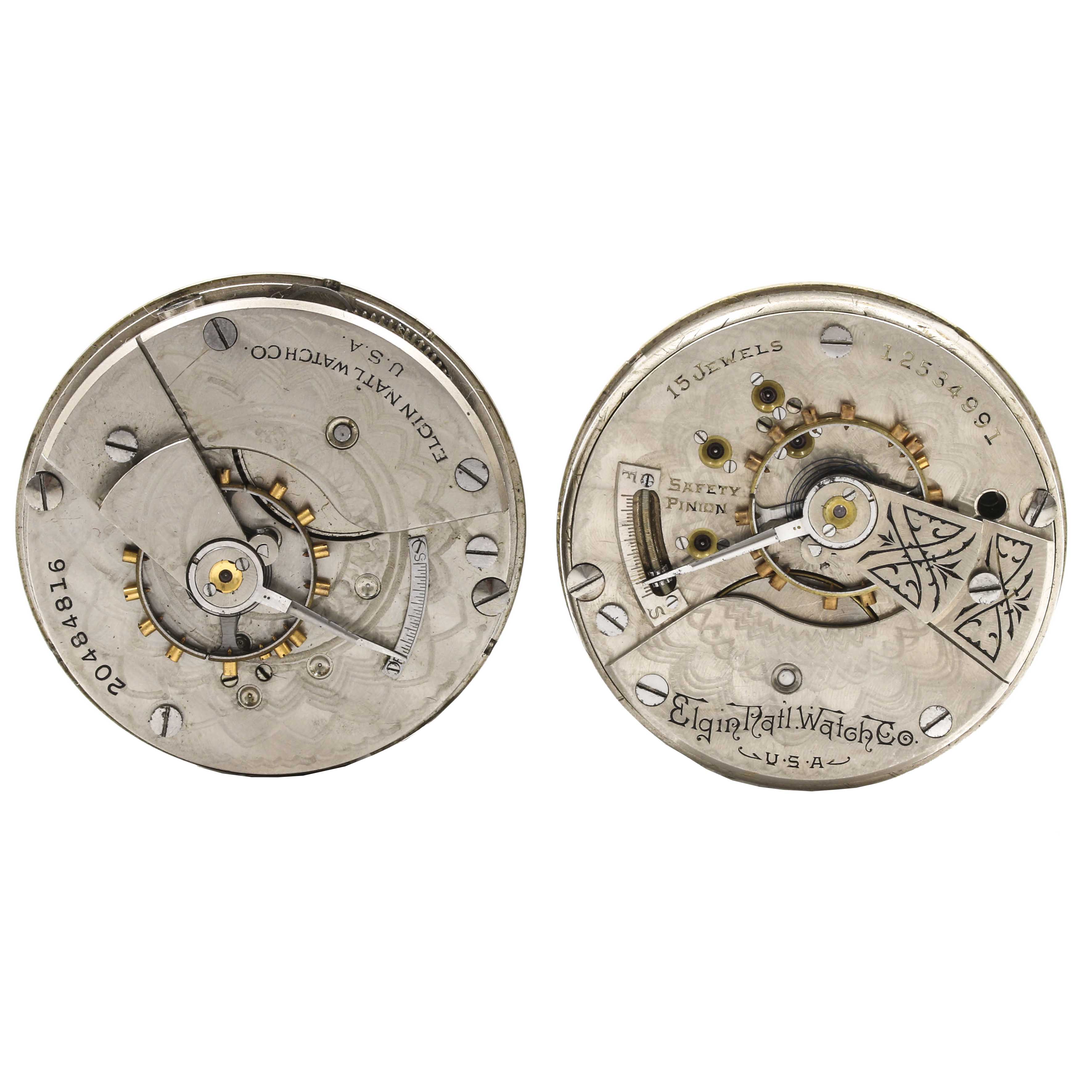 Antique Elgin Pocket Watch Movements With Dials and Hands