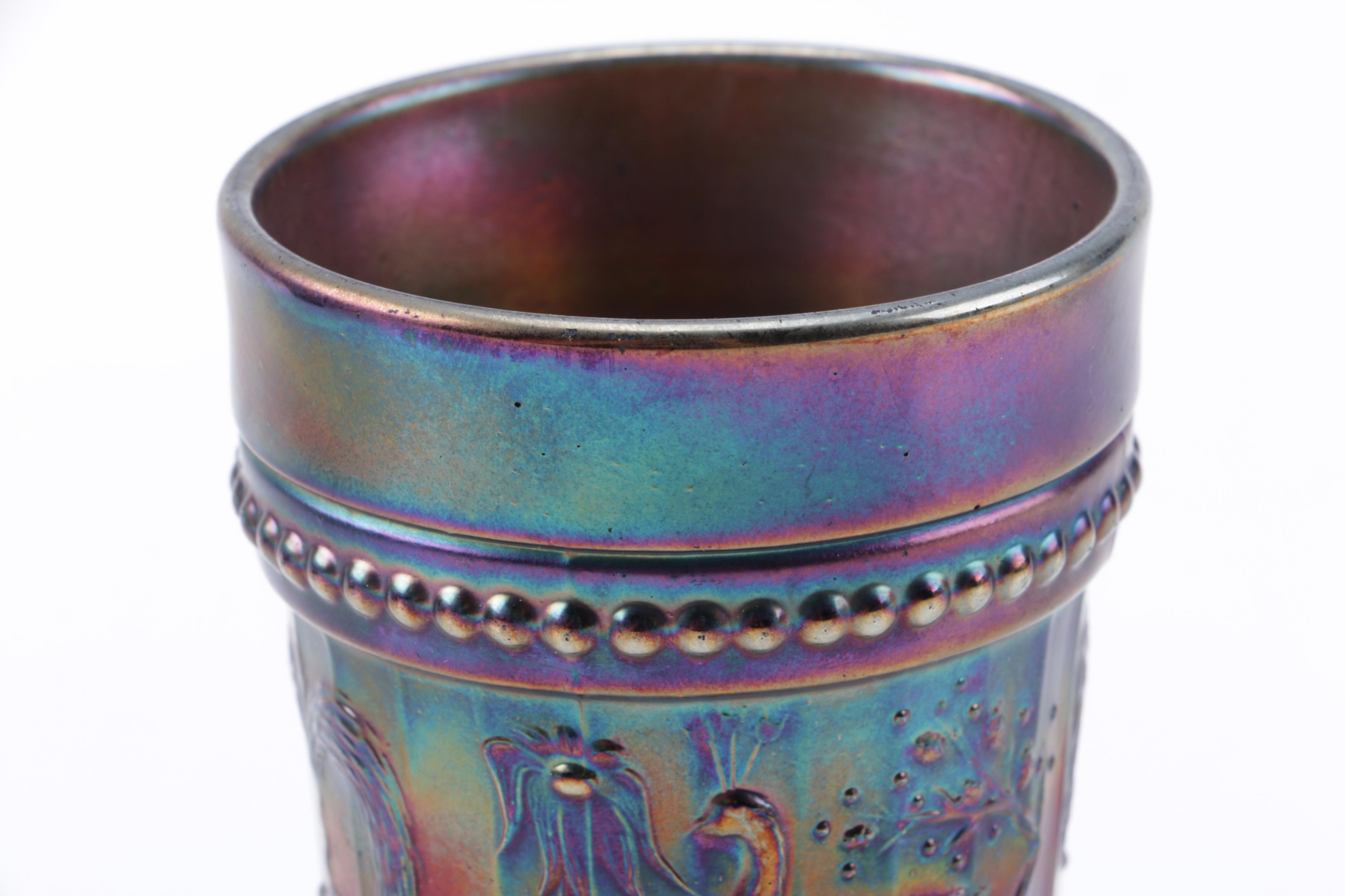 Vintage Northwood "Peacock at the Fountain" Amethyst Carnival Glass Cups