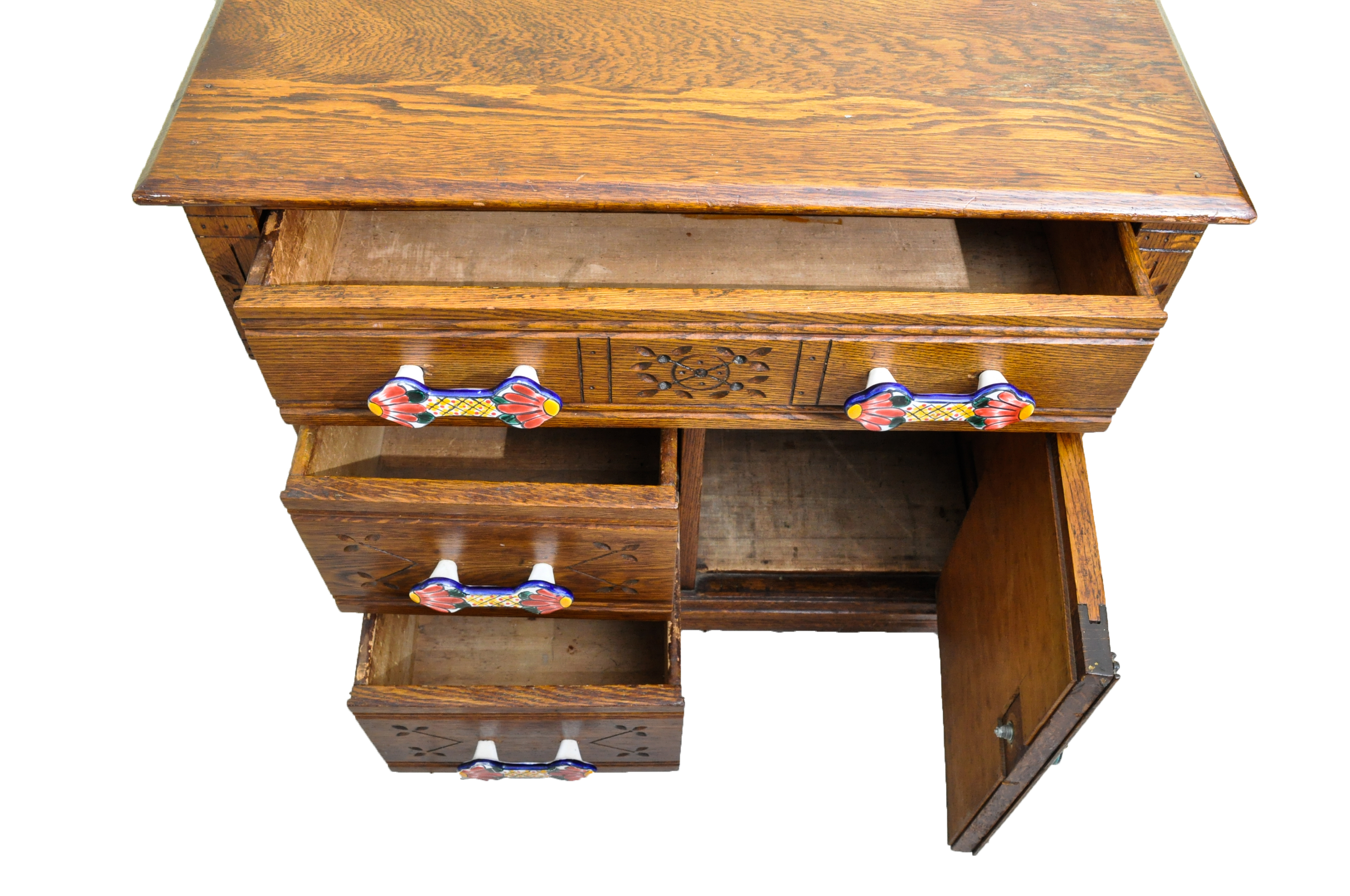 Vintage Oak Cabinet with Replaced Ceramic Knobs
