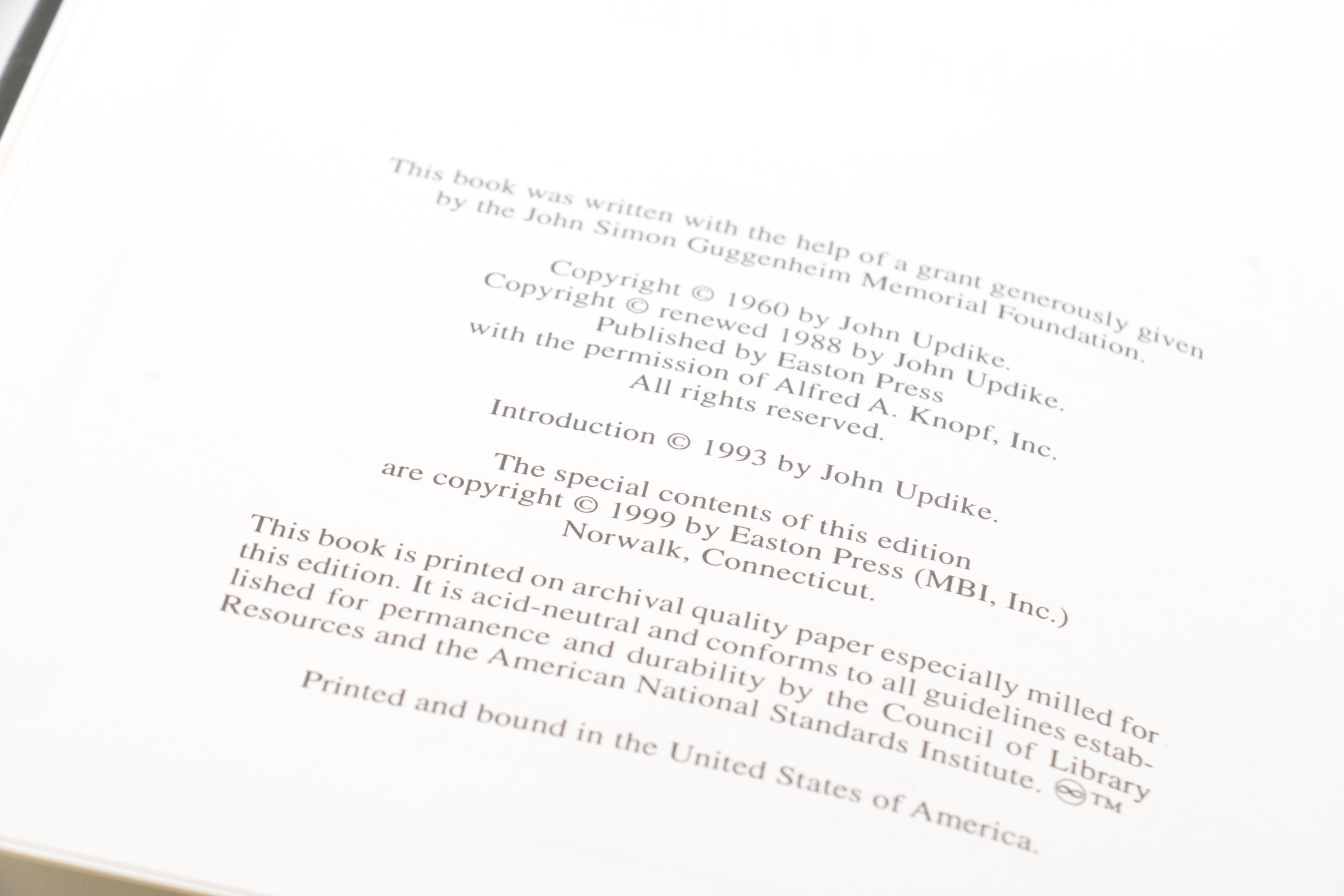 Easton Press 1999 Signed "Rabbit, Run" by John Updike