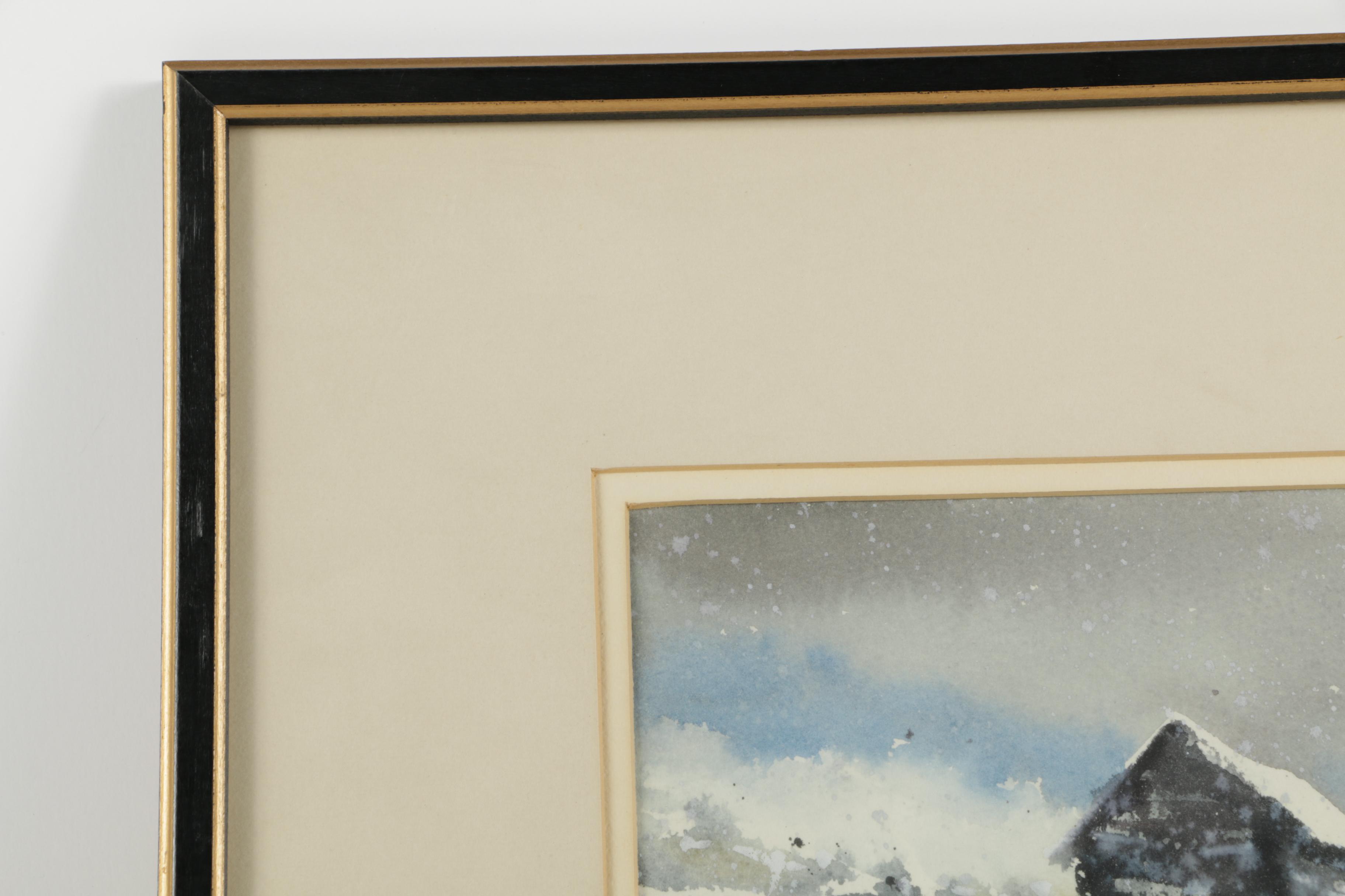 George Carpenter Watercolor Painting of Snow Covered New England Landscape