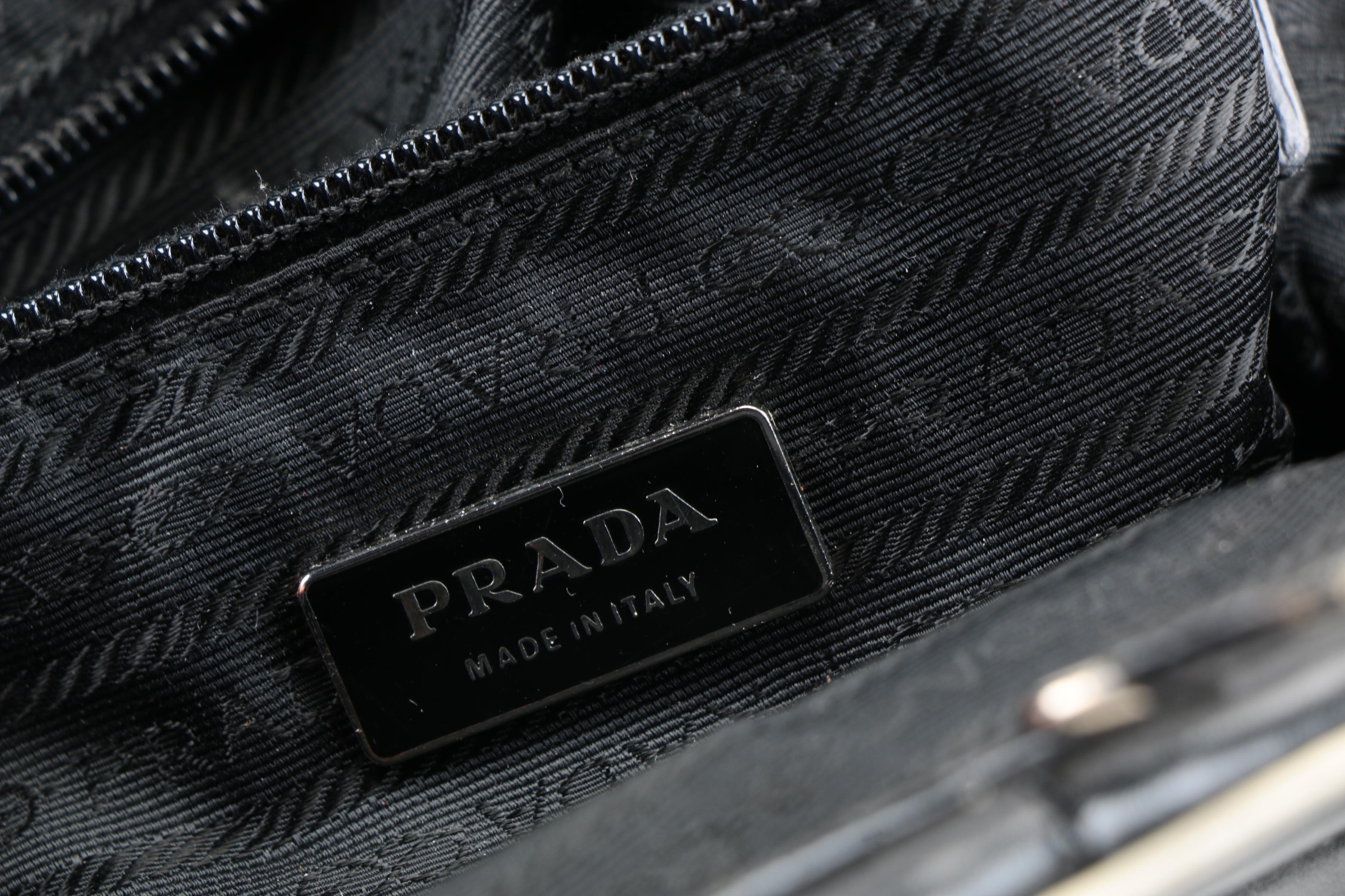 Prada Black Leather Bag with White Piping