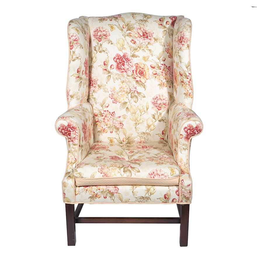 Chippendale Style Floral Wingback Chair