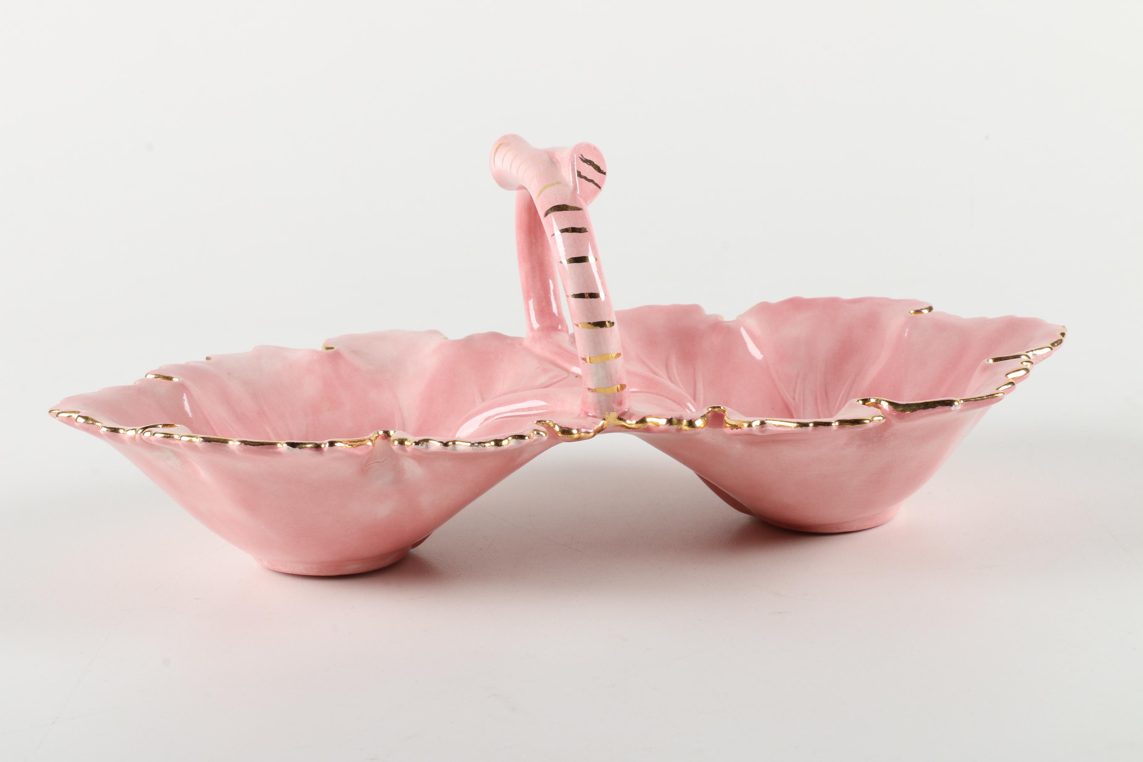 Holland Mold Pottery Nut Dish with Milk and Depression Glass Serving Dishes