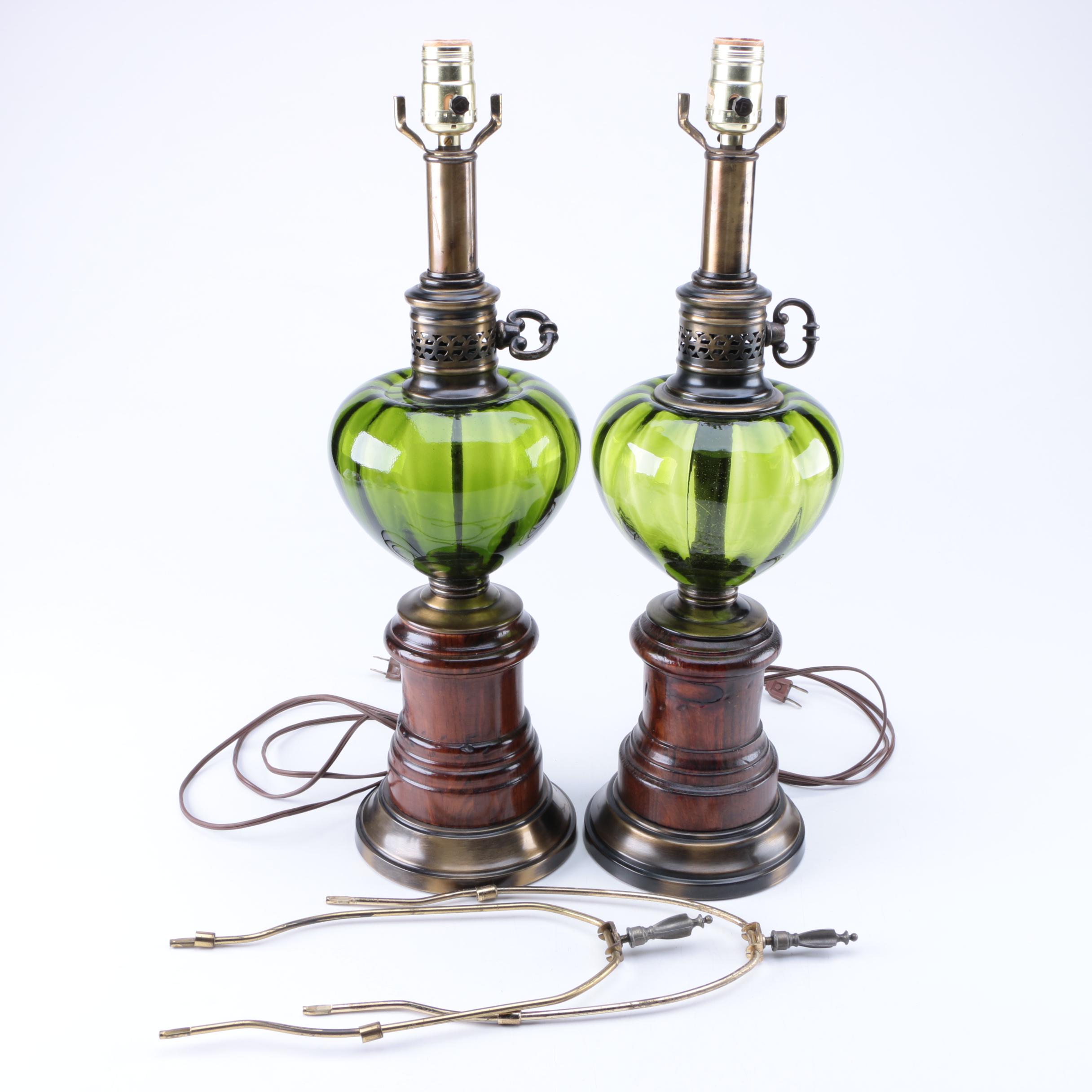Mid-Century Green Glass Table Lamps