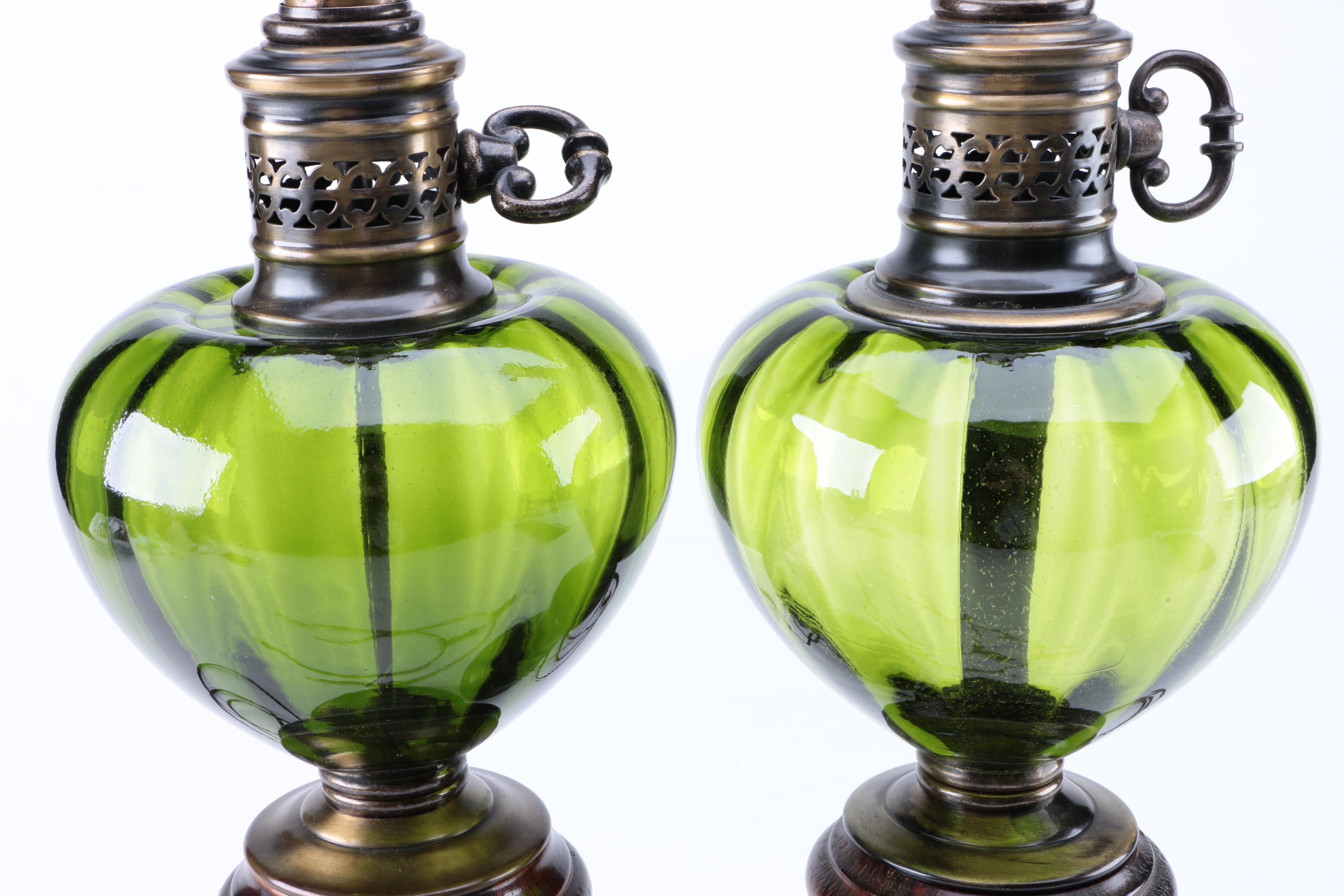 Mid-Century Green Glass Table Lamps