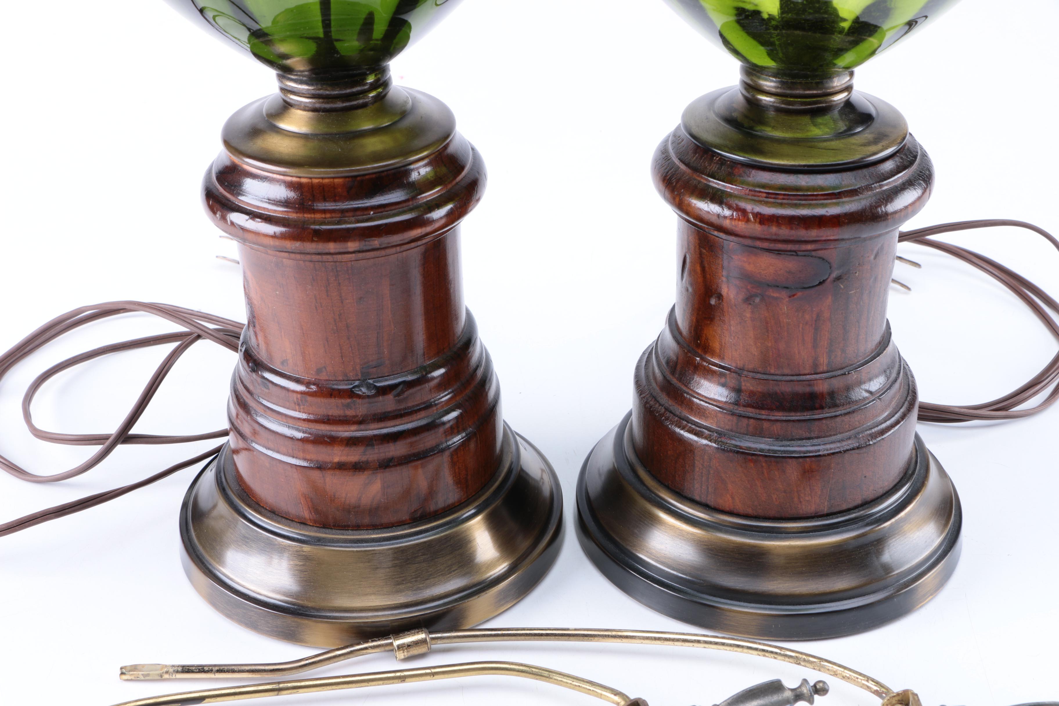 Mid-Century Green Glass Table Lamps