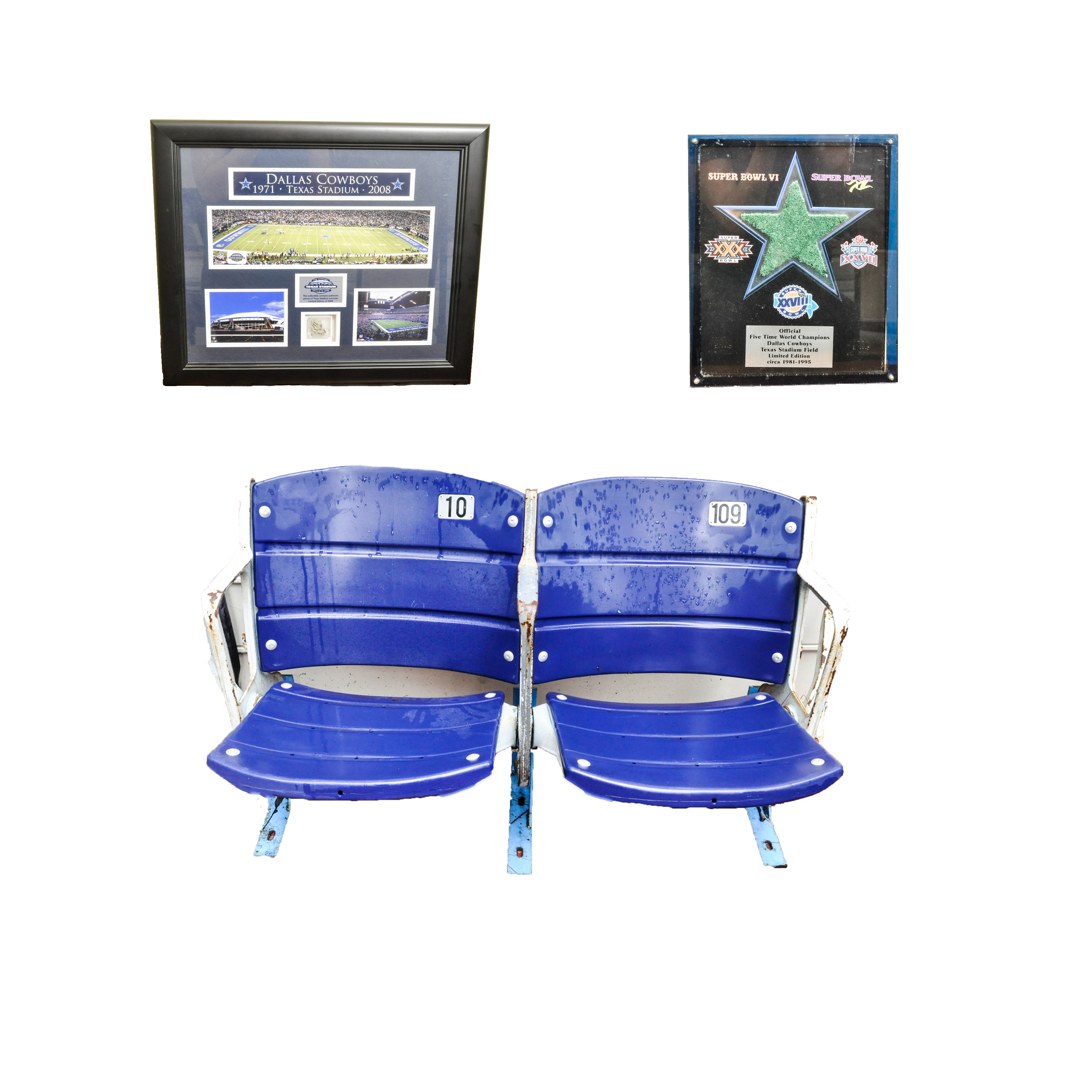 Pair of Dallas Cowboy Texas Stadium Seats with Framed Relics