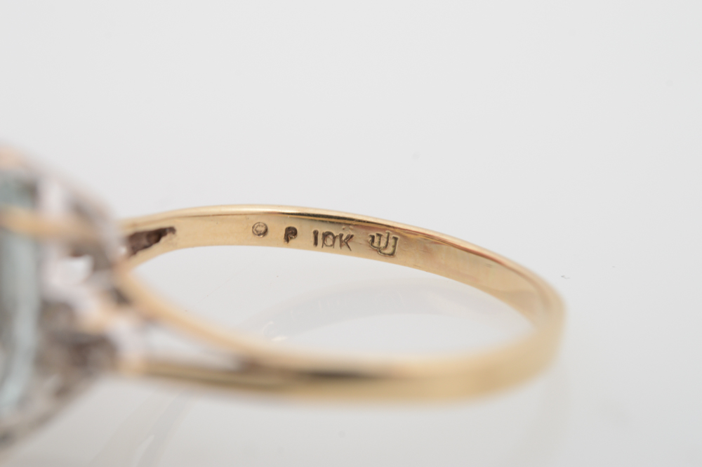 10K Yellow Gold Aquamarine and Diamond Ring