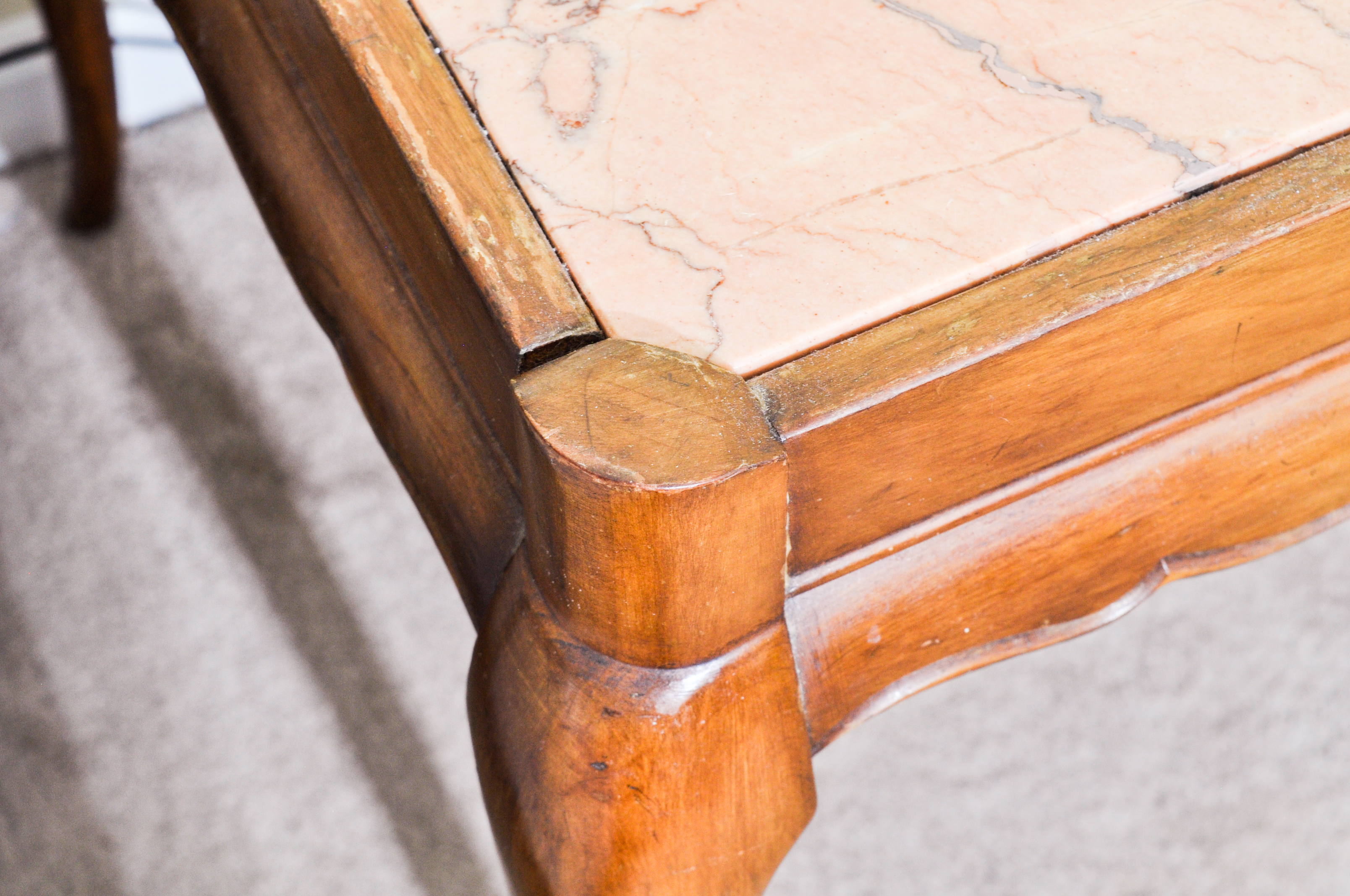 French Provincial Style Cherry End Table With Marble