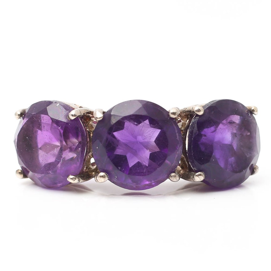 Sterling Silver Three-Stone Amethyst Ring