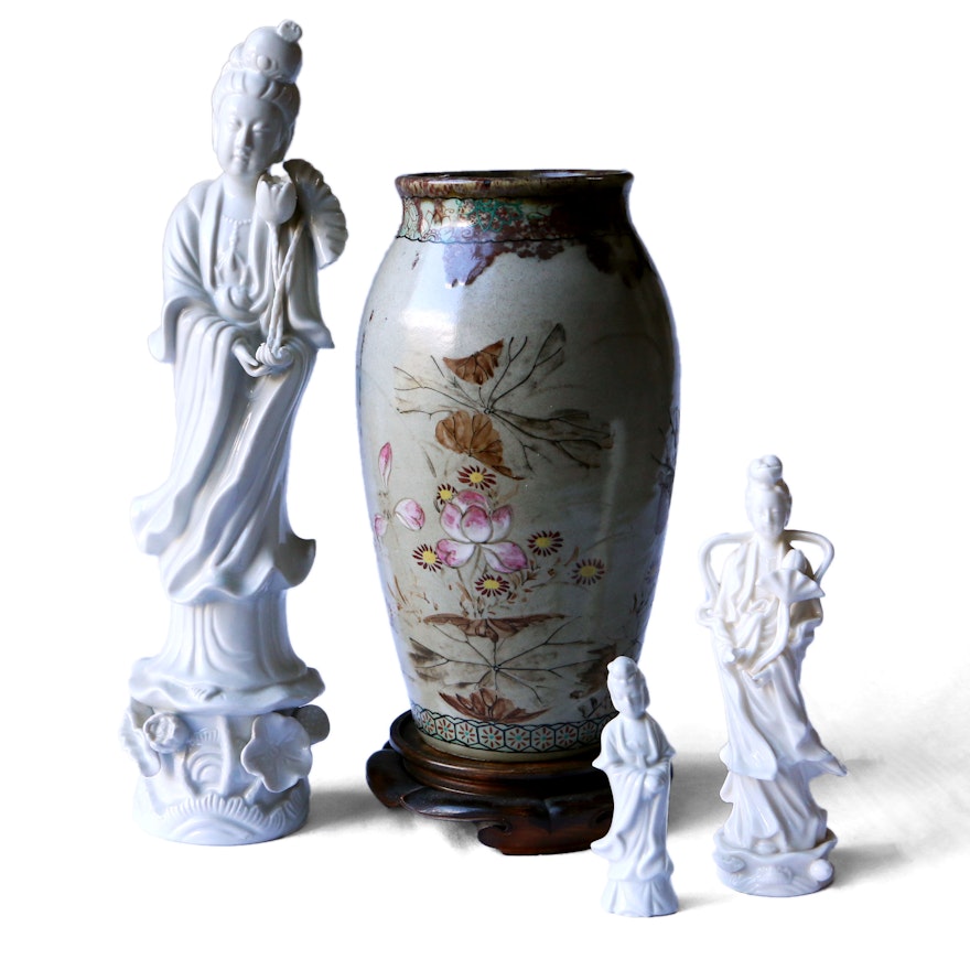 Japanese Ceramic Vase and Figurines Including Ardalt