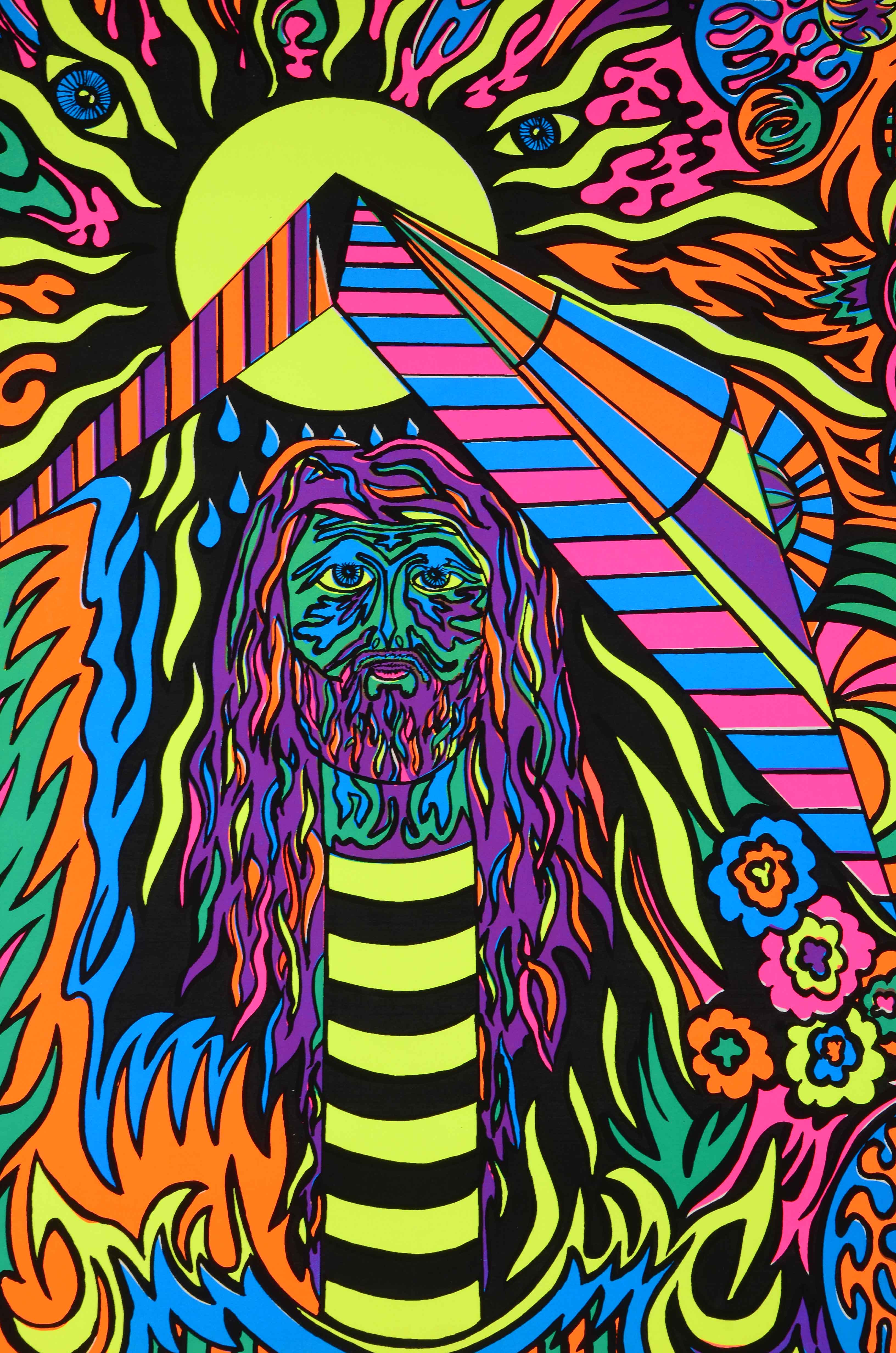 Four Vintage Psychedelic Blacklight Serigraph Posters