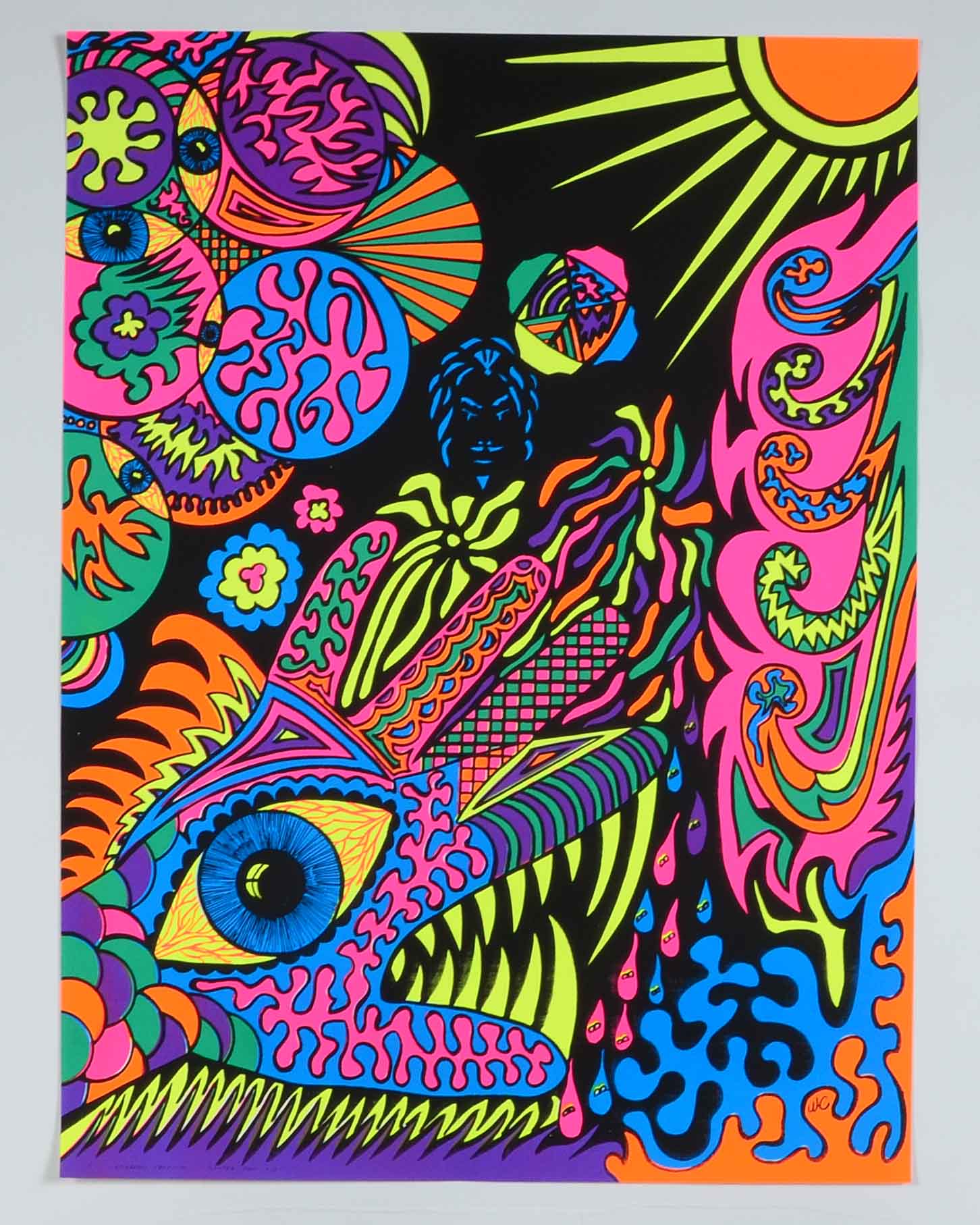 Four Vintage Psychedelic Blacklight Serigraph Posters