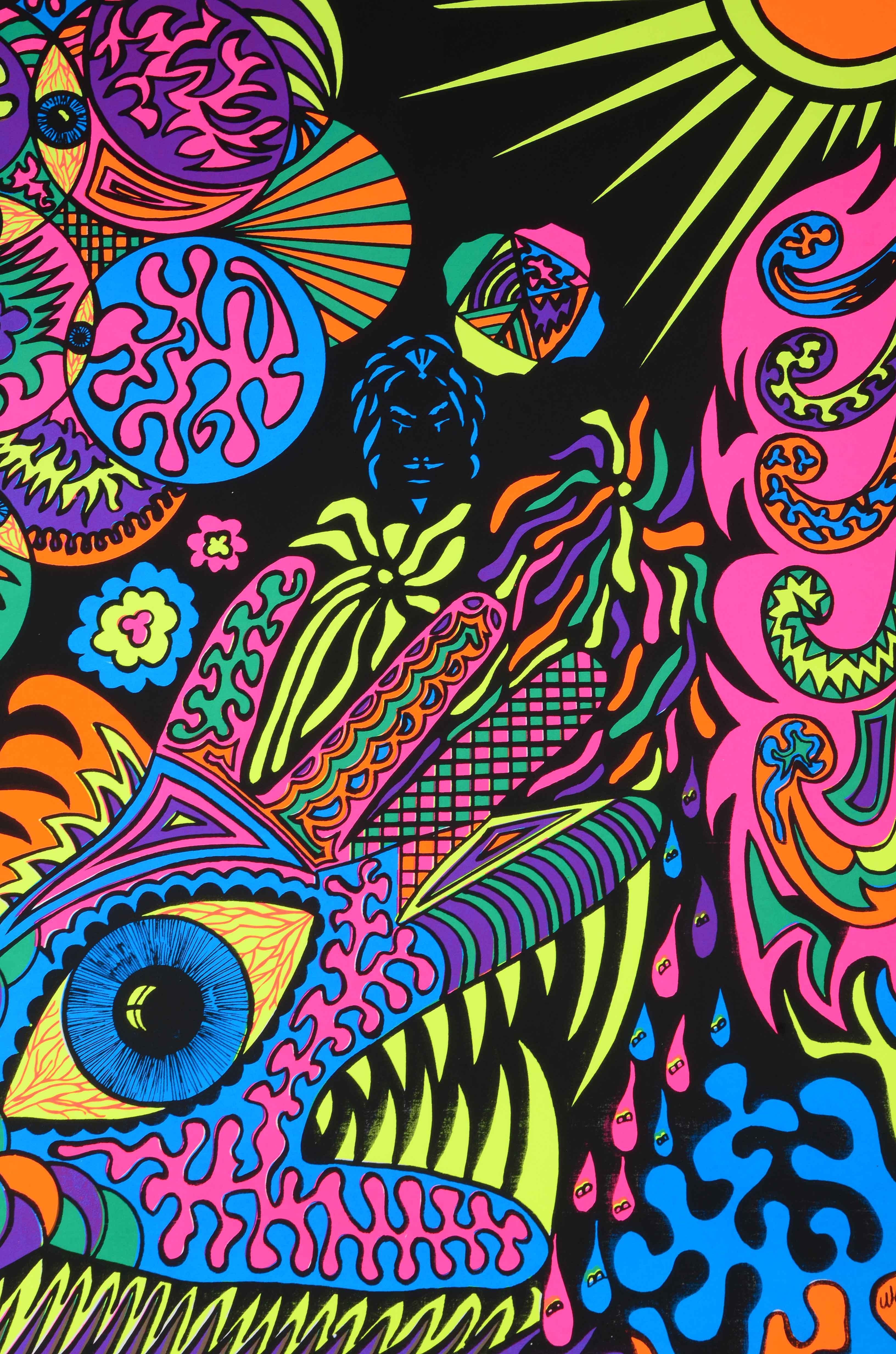 Four Vintage Psychedelic Blacklight Serigraph Posters