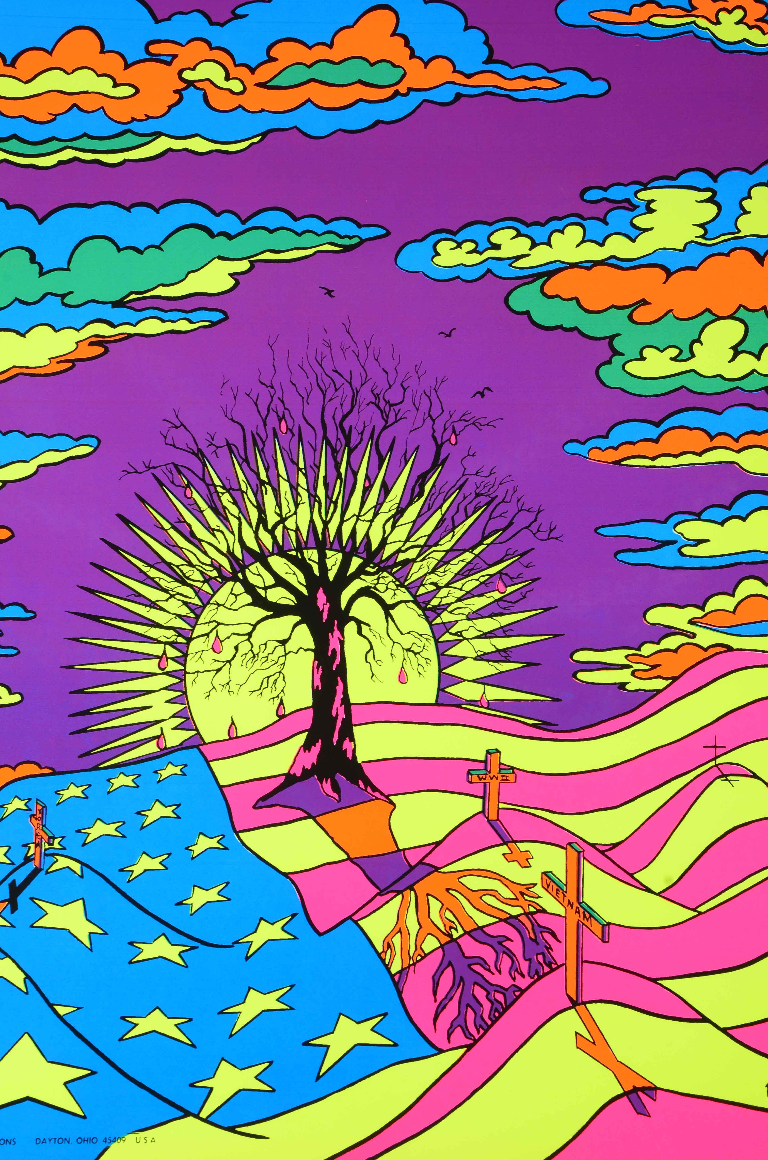 Four Vintage Psychedelic Blacklight Serigraph Posters