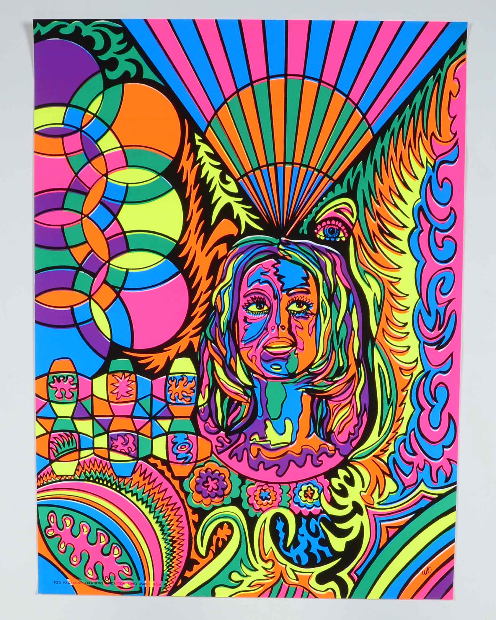Four Vintage Psychedelic Blacklight Serigraph Posters