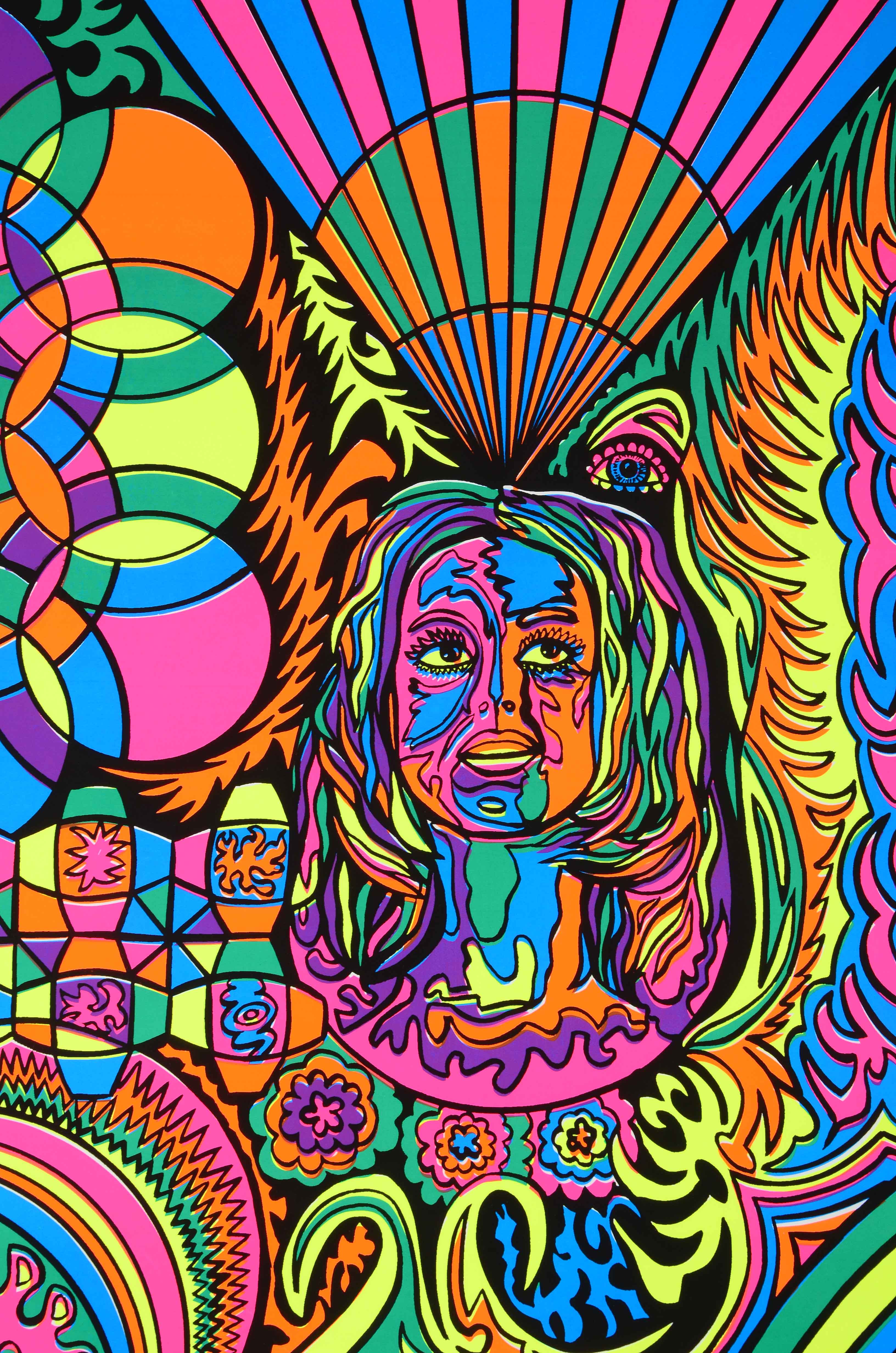 Four Vintage Psychedelic Blacklight Serigraph Posters