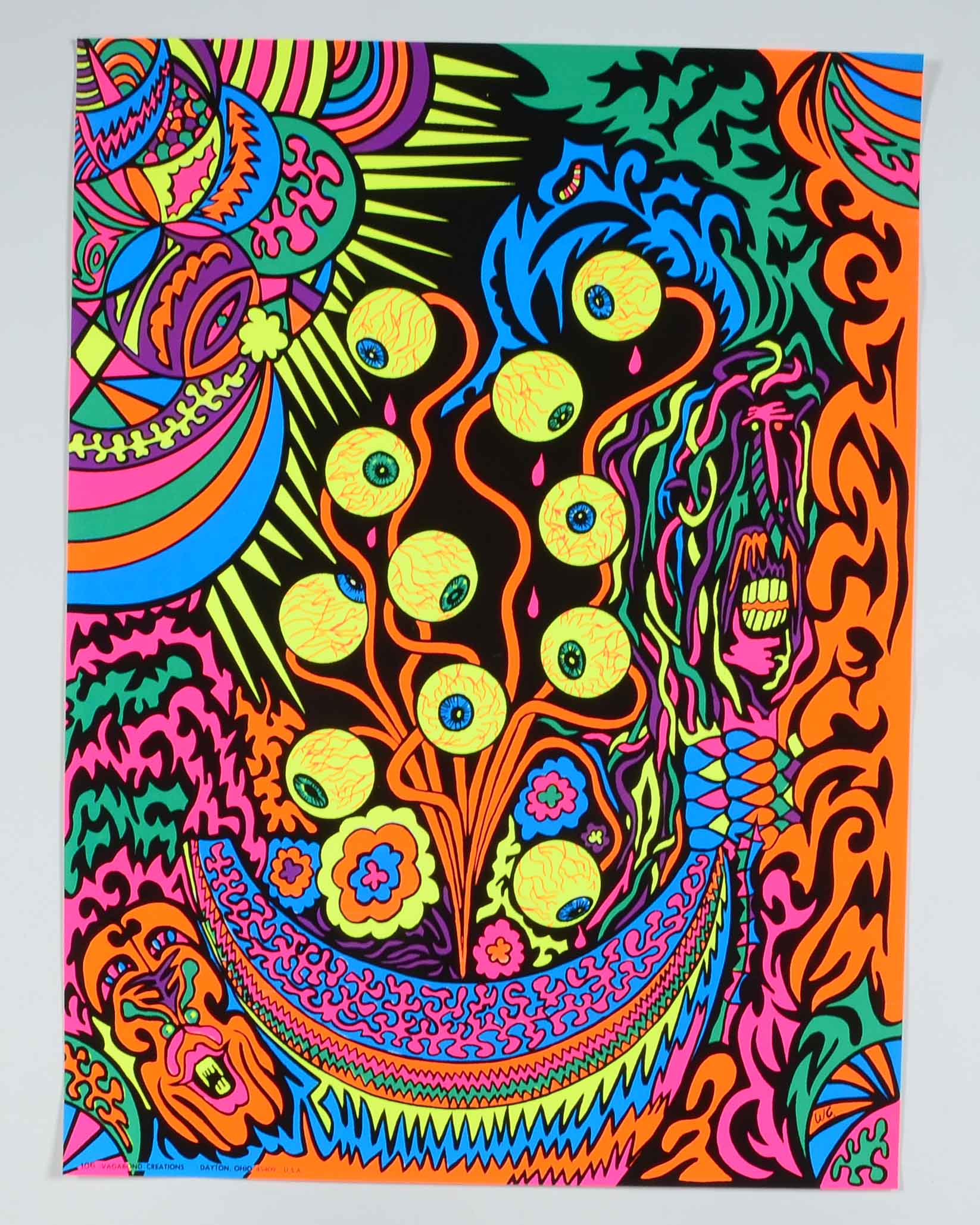 Four Vintage Psychedelic Blacklight Serigraph Posters